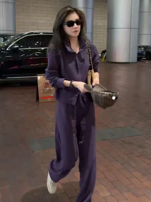 Women's Casual Purple Cotton Two Piece Set - Hoodie and Wide Leg Pants 1 Women's Casual Purple Cotton Two Piece Set - Hoodie and Wide Leg Pants