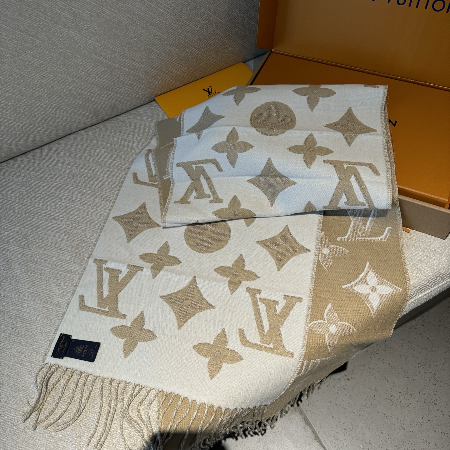 【金线老花双面长巾】【▪️LV最新金丝款❗️时髦超级有气场！！全网最高版本欢迎比对👍！！！】老花披肩有了