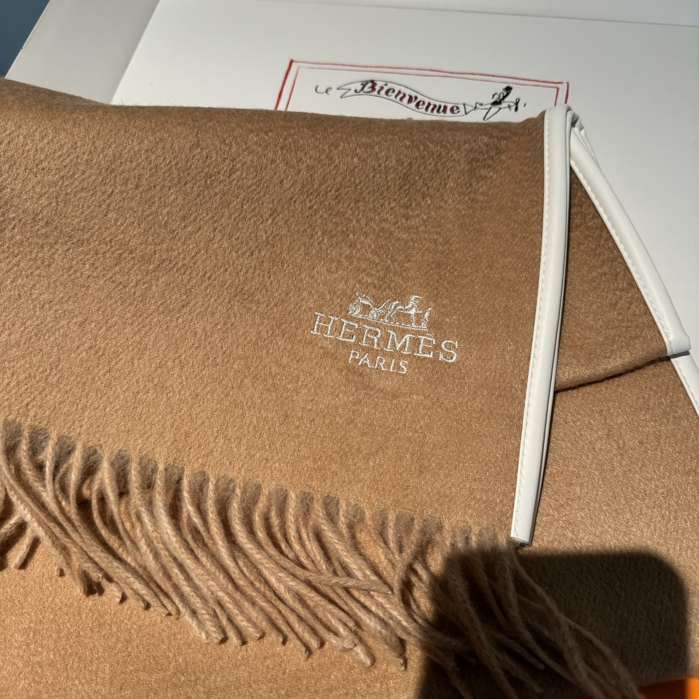 ✨✨【▪️Hermes新款！！男性荷尔蒙的魅力！！！ 】Hermes男士高端羊绒围巾！H真皮刺绣经典马头