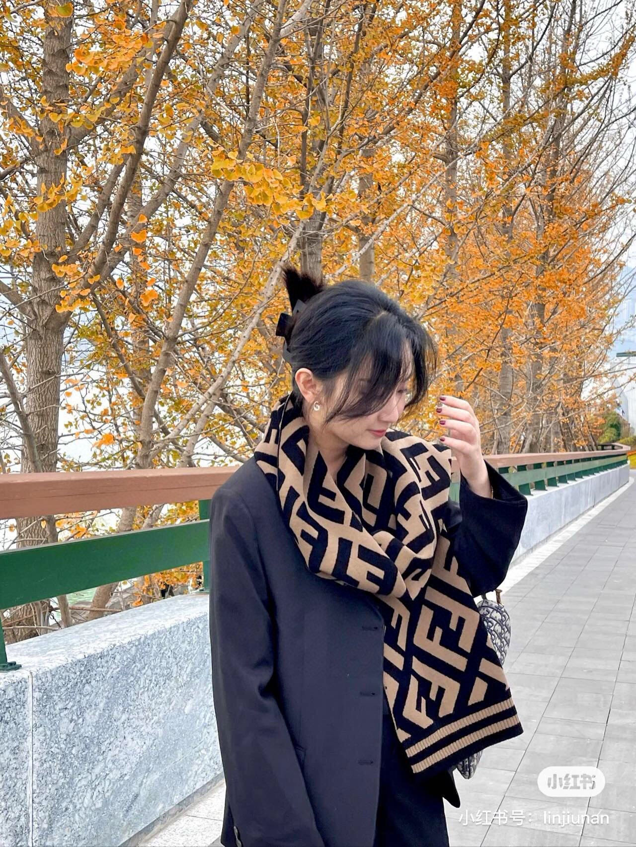 Fendi Knit Scarf with Iconic FF Logo, Wool Blend, 190x30cm. Stylish & Warm