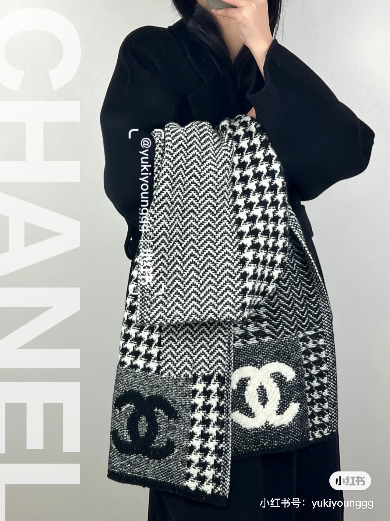CHANEL羊绒长巾👏💙顶级原单正品旷世绝美，小香千鸟格羊绒围巾，顶级高端货👼【绝对值得珍藏👍】👏香奈儿
