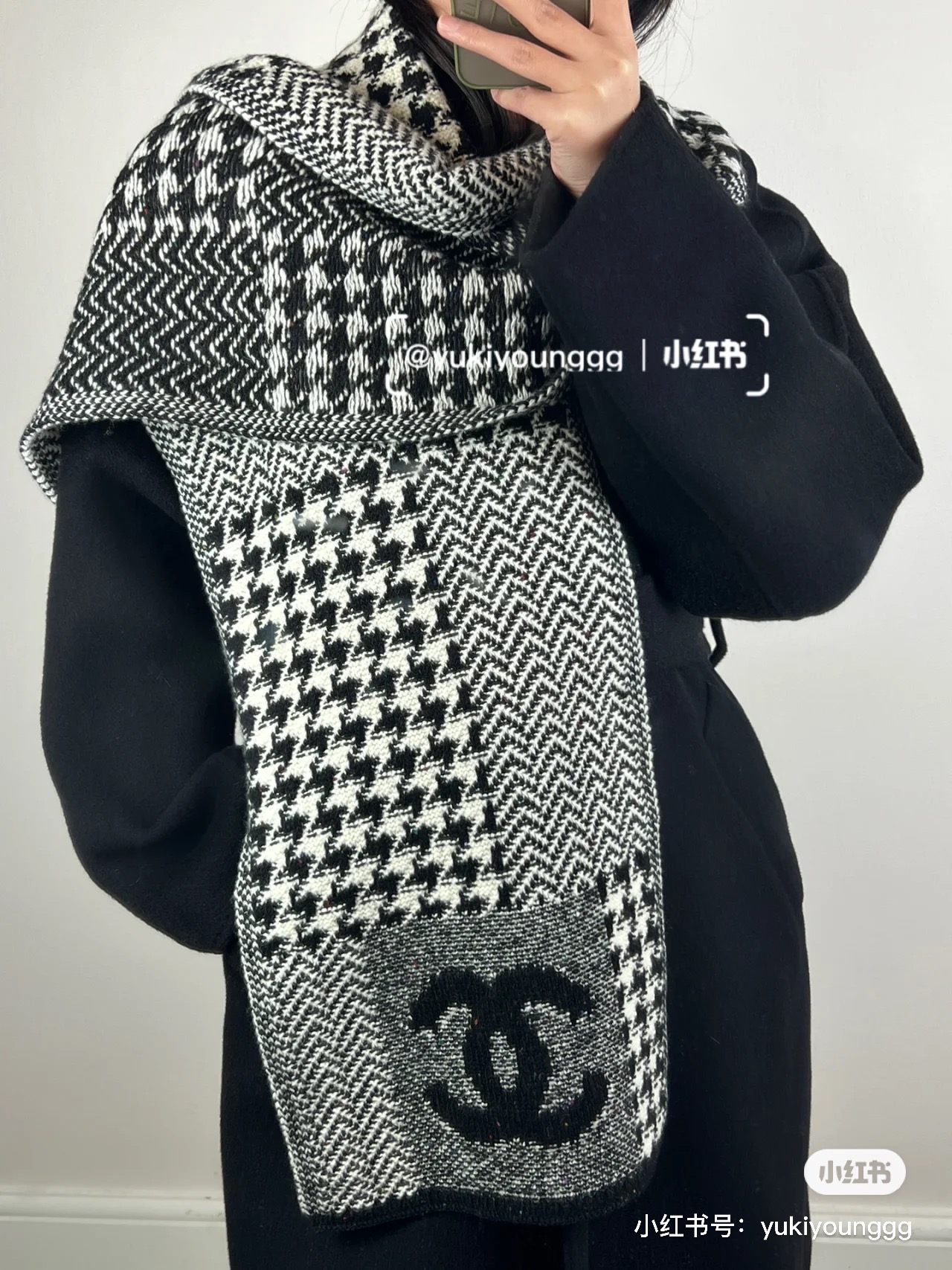 CHANEL羊绒长巾👏💙顶级原单正品旷世绝美，小香千鸟格羊绒围巾，顶级高端货👼【绝对值得珍藏👍】👏香奈儿