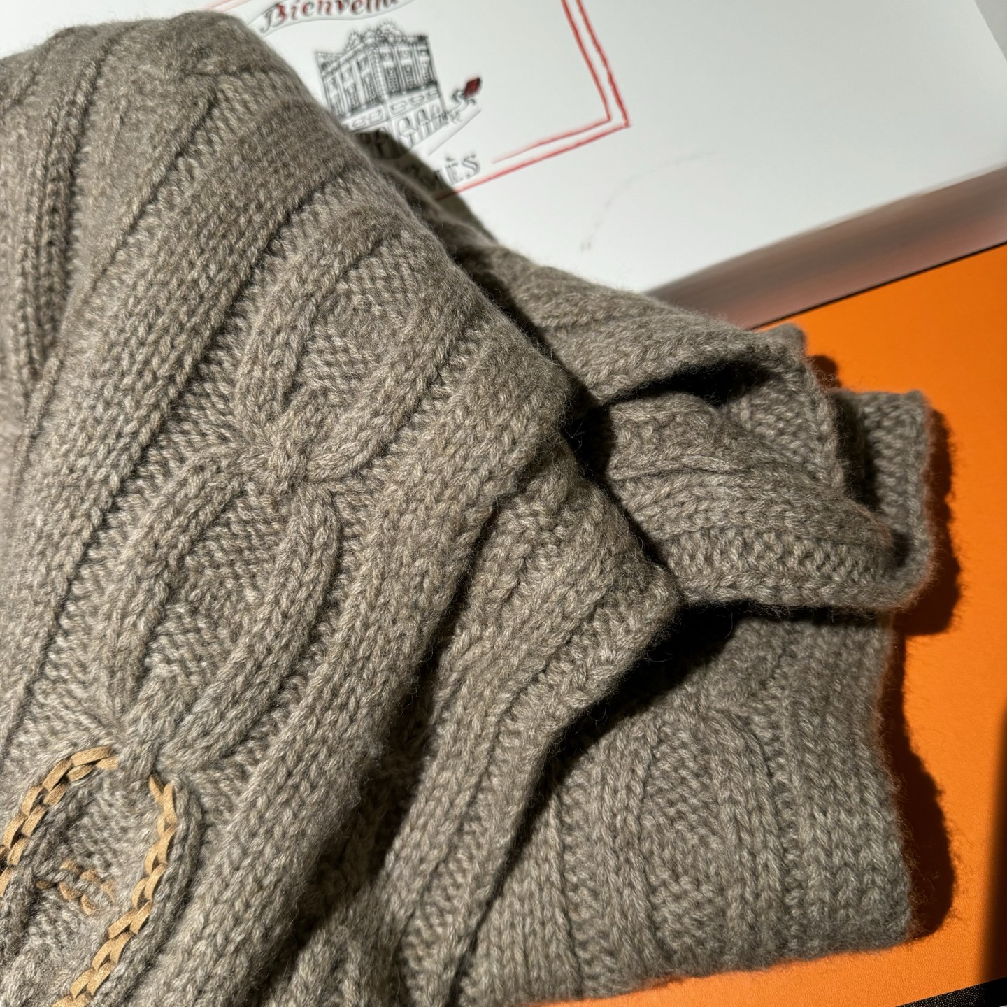 冬天必须要入的一条爱马仕围巾，真皮手工编织多彩的豬鼻🐽图案，设计经典且时尚，很是招人喜欢，一见倾心！材质