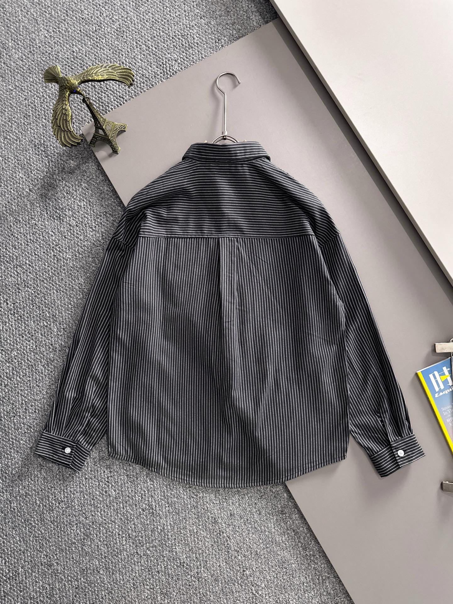 蒙口 P410 ストライプシャツ ビジネスカジュアル 長袖 100%コットン