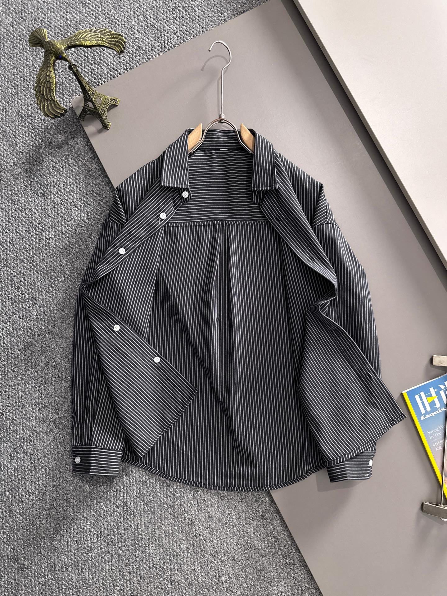 蒙口 P410 ストライプシャツ ビジネスカジュアル 長袖 100%コットン