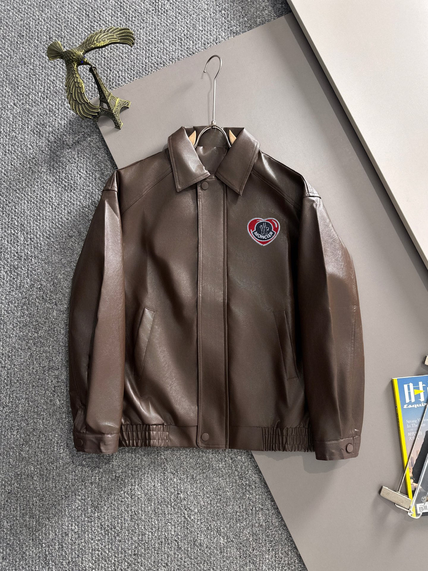 Moncler 2025 Leather Jacket for Men, Autumn Style, Brown, Sizes M-5XL