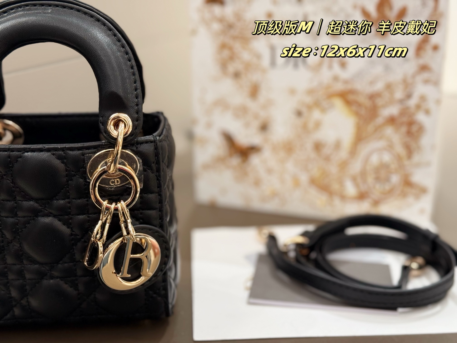 P190 超迷你戴妃

美的我沉默……迪奥你是懂女生的!
又嗲又仙小可爱dior戴妃迷你
谁懂这只戴妃小迷你简直太乖了
春夏包包的天花板
容量方面可以放下粉饼口红精致又可爱
尺寸：12x6x11cm