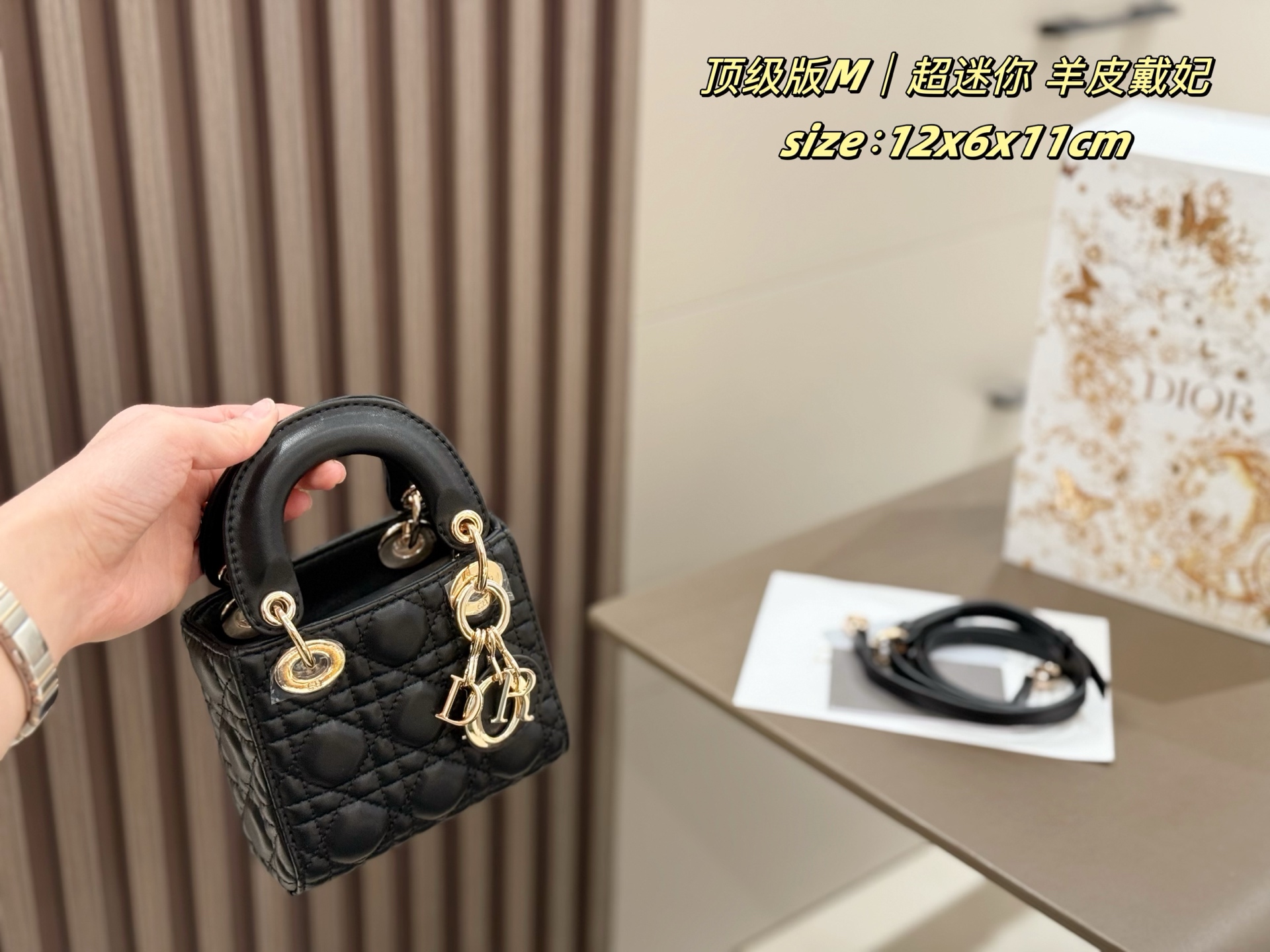 P190 超迷你戴妃

美的我沉默……迪奥你是懂女生的!
又嗲又仙小可爱dior戴妃迷你
谁懂这只戴妃小迷你简直太乖了
春夏包包的天花板
容量方面可以放下粉饼口红精致又可爱
尺寸：12x6x11cm
