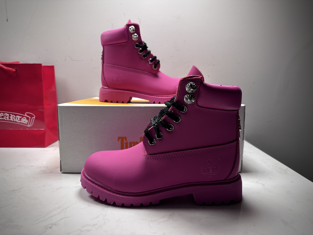 Chrome Hearts × Timberland Women's Rose Red Hiking Boots