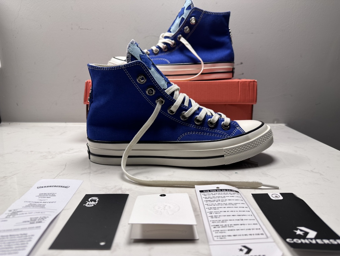 Chrome Hearts x Converse 1970s Deluxe Series Multicolor Klein Blue Blue Gradient Cross Logo ×3 High-Top Canvas Shoes