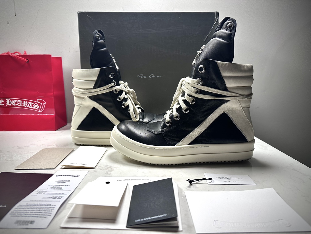 Chrome Hearts × Rick Owens LUXOR GEOBASKET Inverted Triangle Black/White Calfskin Sneakers