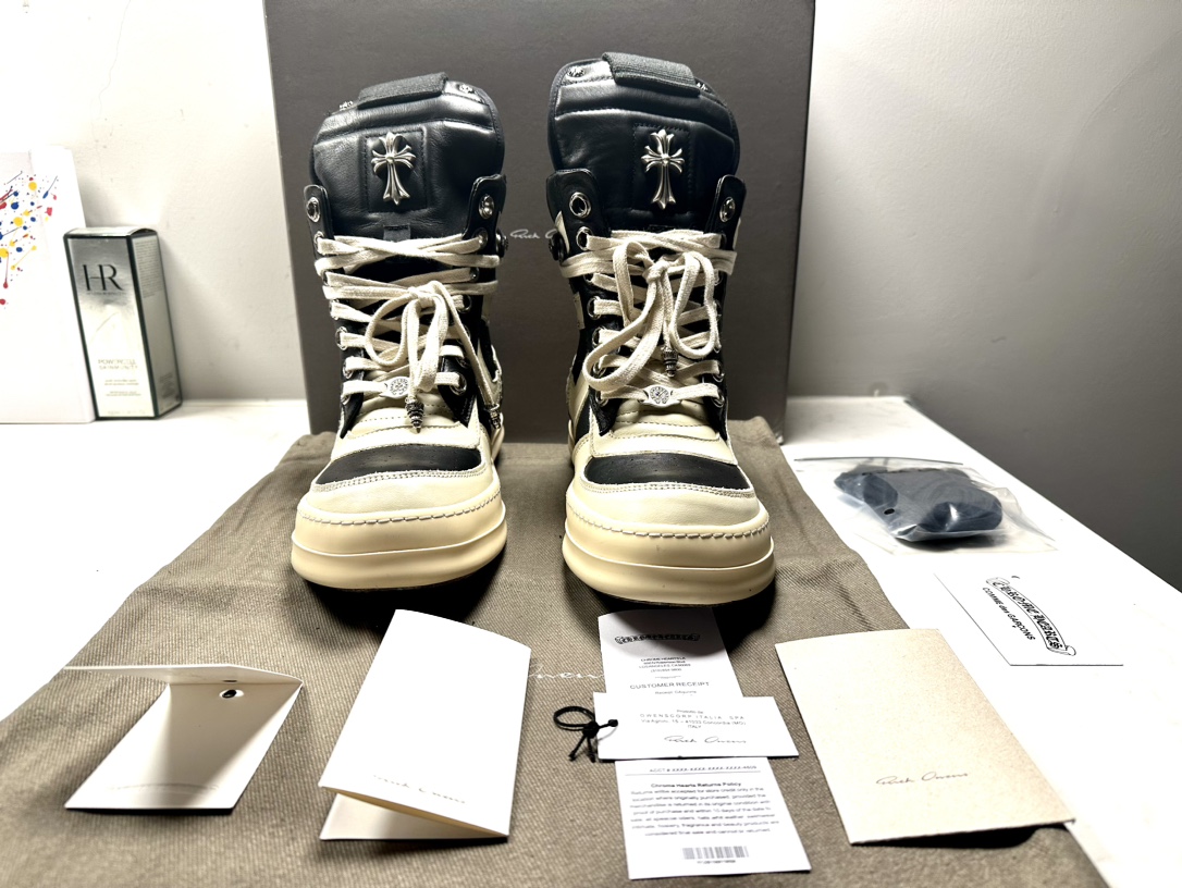 Chrome Hearts × Rick Owens GEOBASKET 2009 Vintage Nike Era Distressed Black/White Calfskin Sneakers