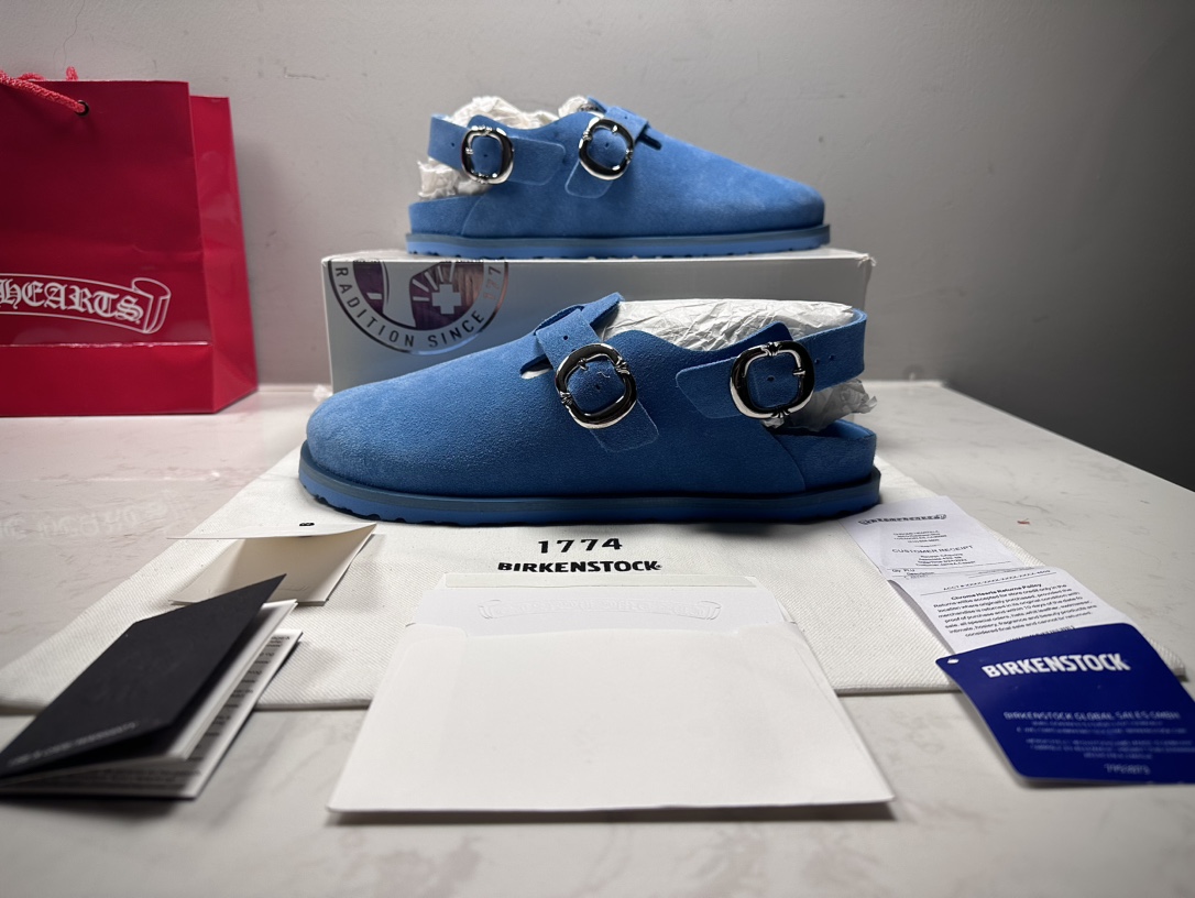 Chrome hearts × Birkenstock 1774 Sky Blue Backstrap Suede Casual Sandals