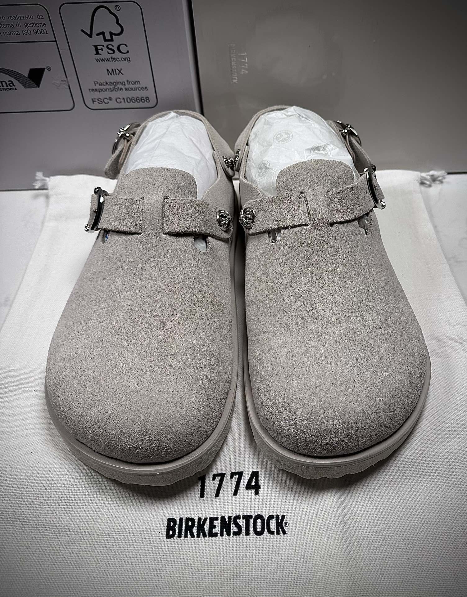 Chrome Hearts × Birkenstock 1774 White Backstrap Suede Casual Sandals