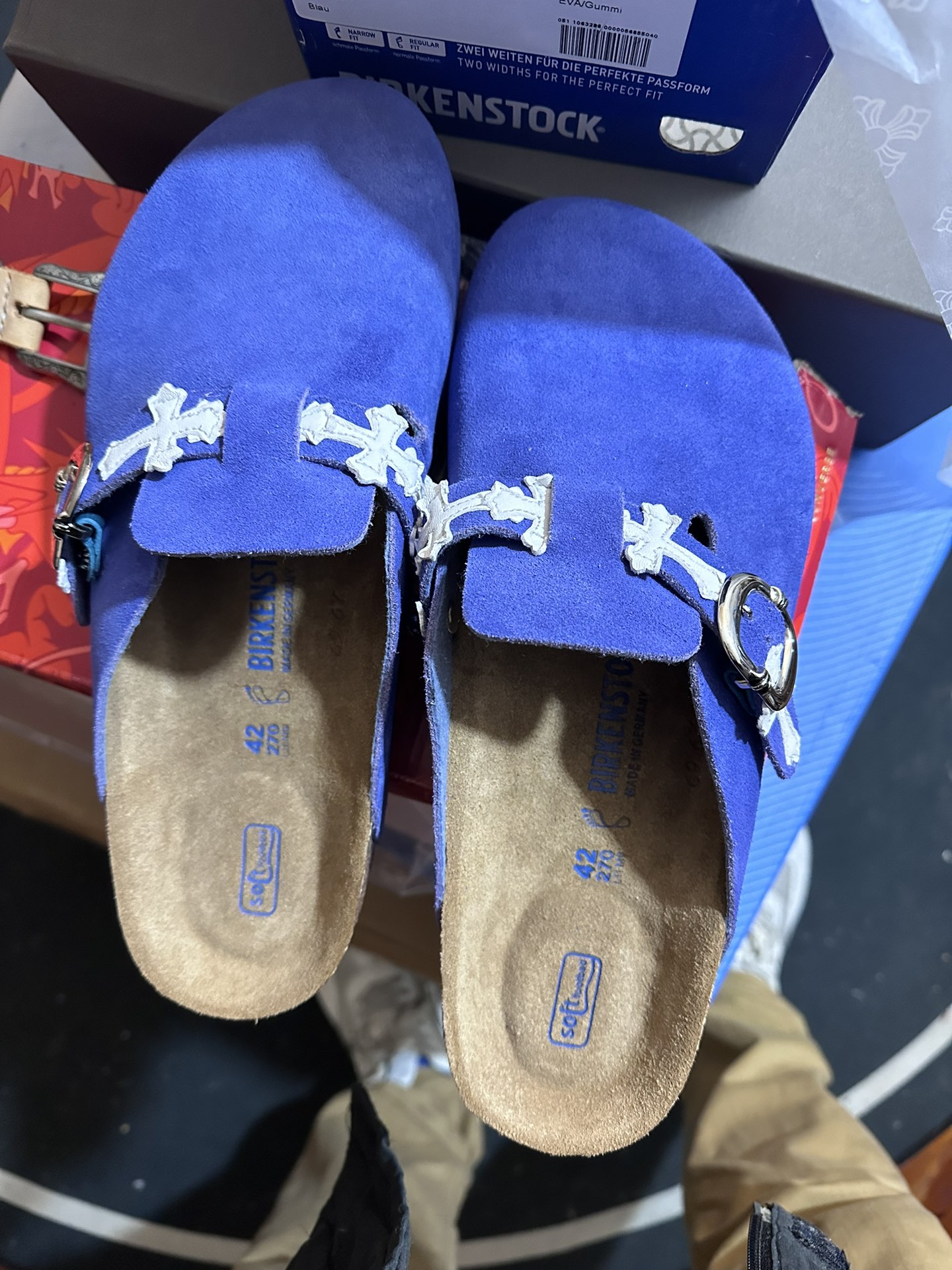 Chrome Hearts × Birkenstock Genuine Leather Cross ×5 Half-Toe Suede Casual Sandals