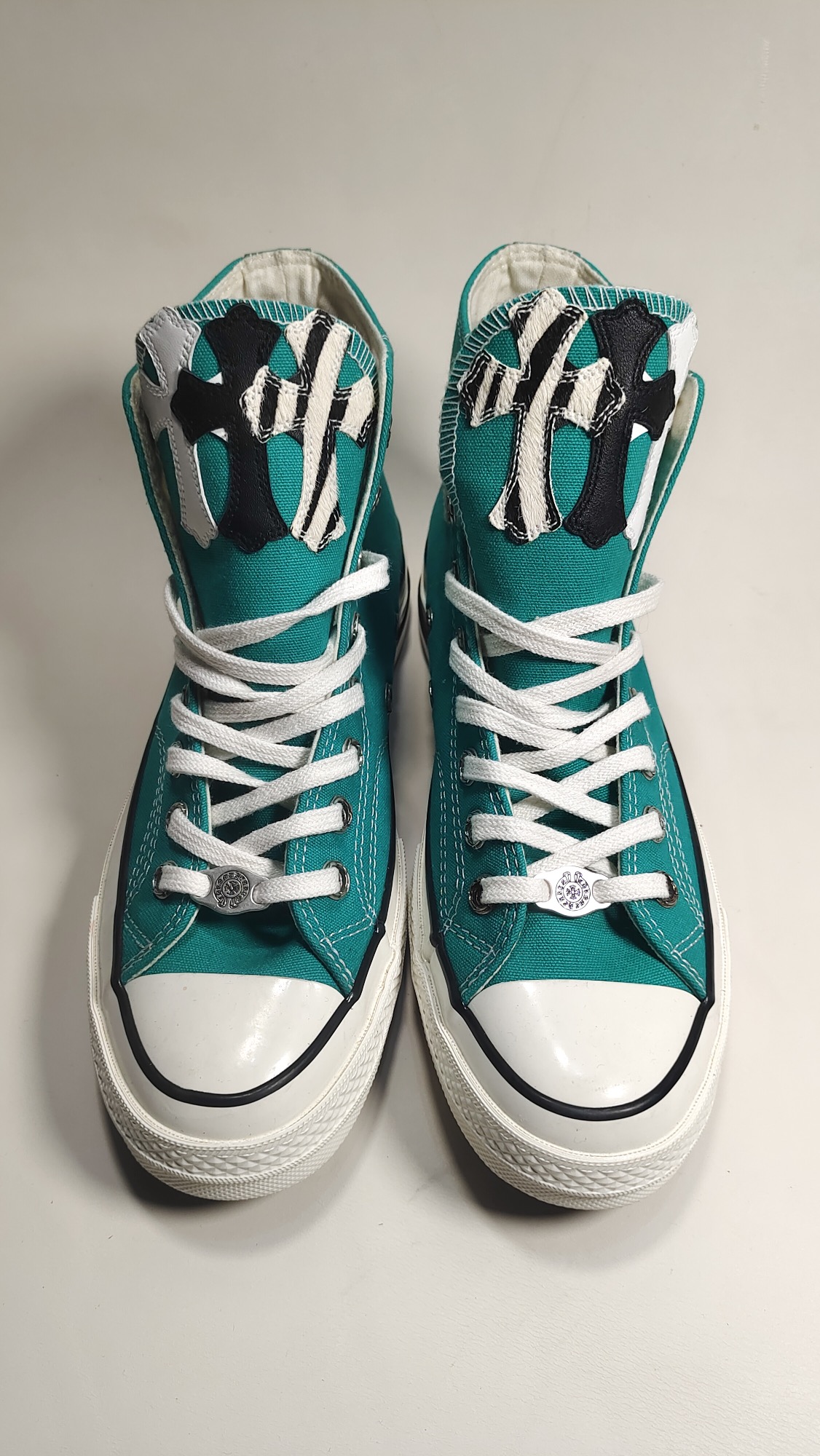 Chrome Hearts x Converse 1970s Deluxe Series Multicolor Prairie Green Zebra Print Cross Logo ×3 High-Top Canvas Shoes