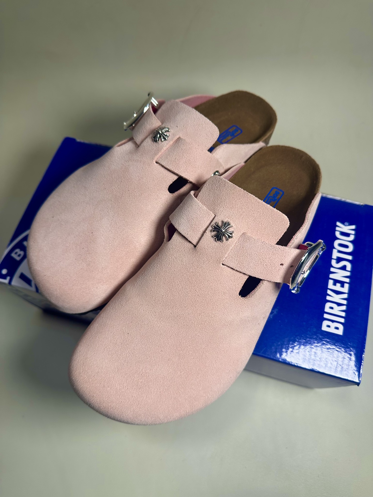 Chrome Hearts x Birkenstock premium suede leather upper, cork midsole, non-slip rubber outsole, semi-clog sandals and casual shoes