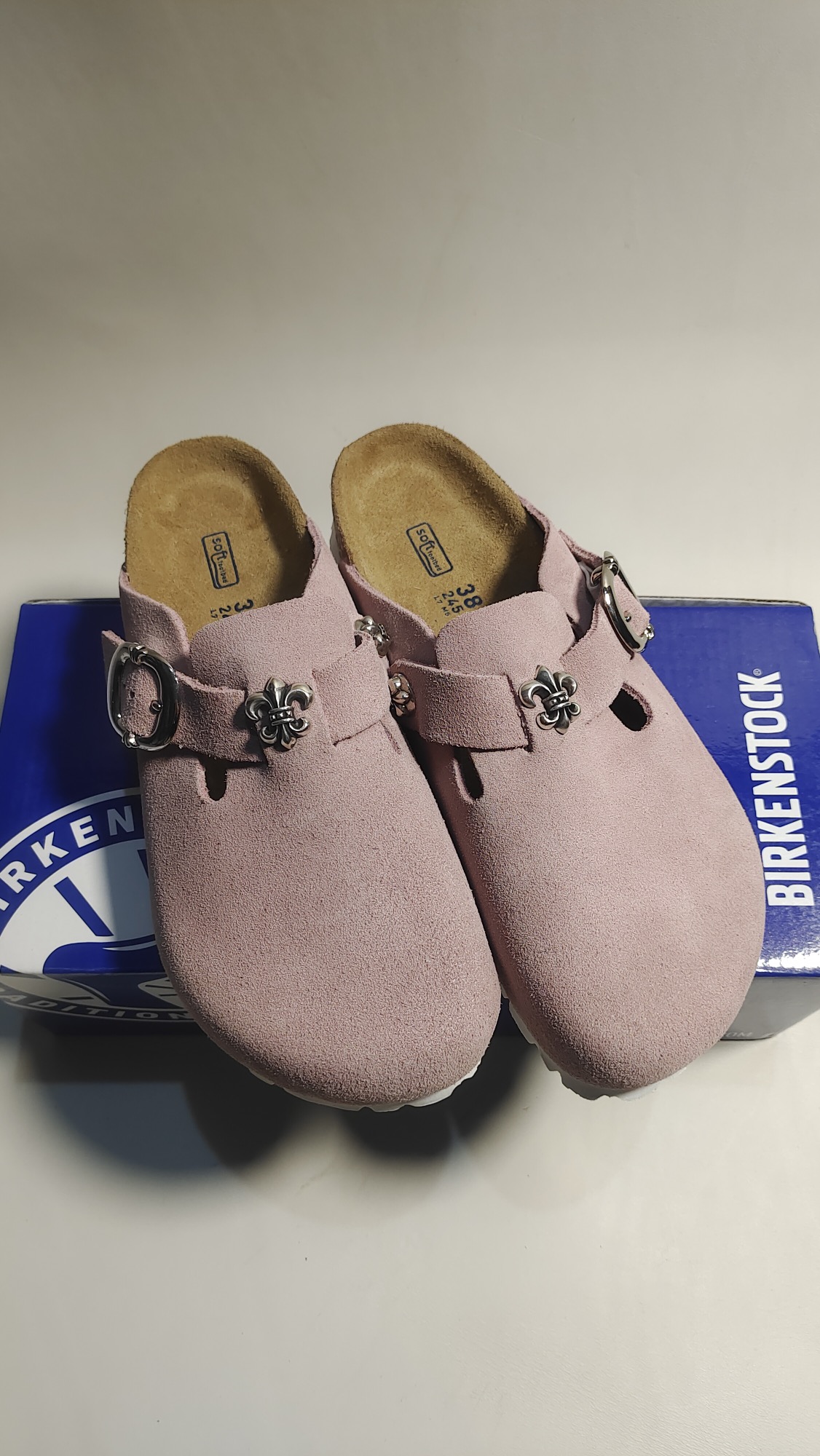 Chrome hearts x Birkenstock Boston Full-Grain Leather Half-Open Toe Sandals & Slides