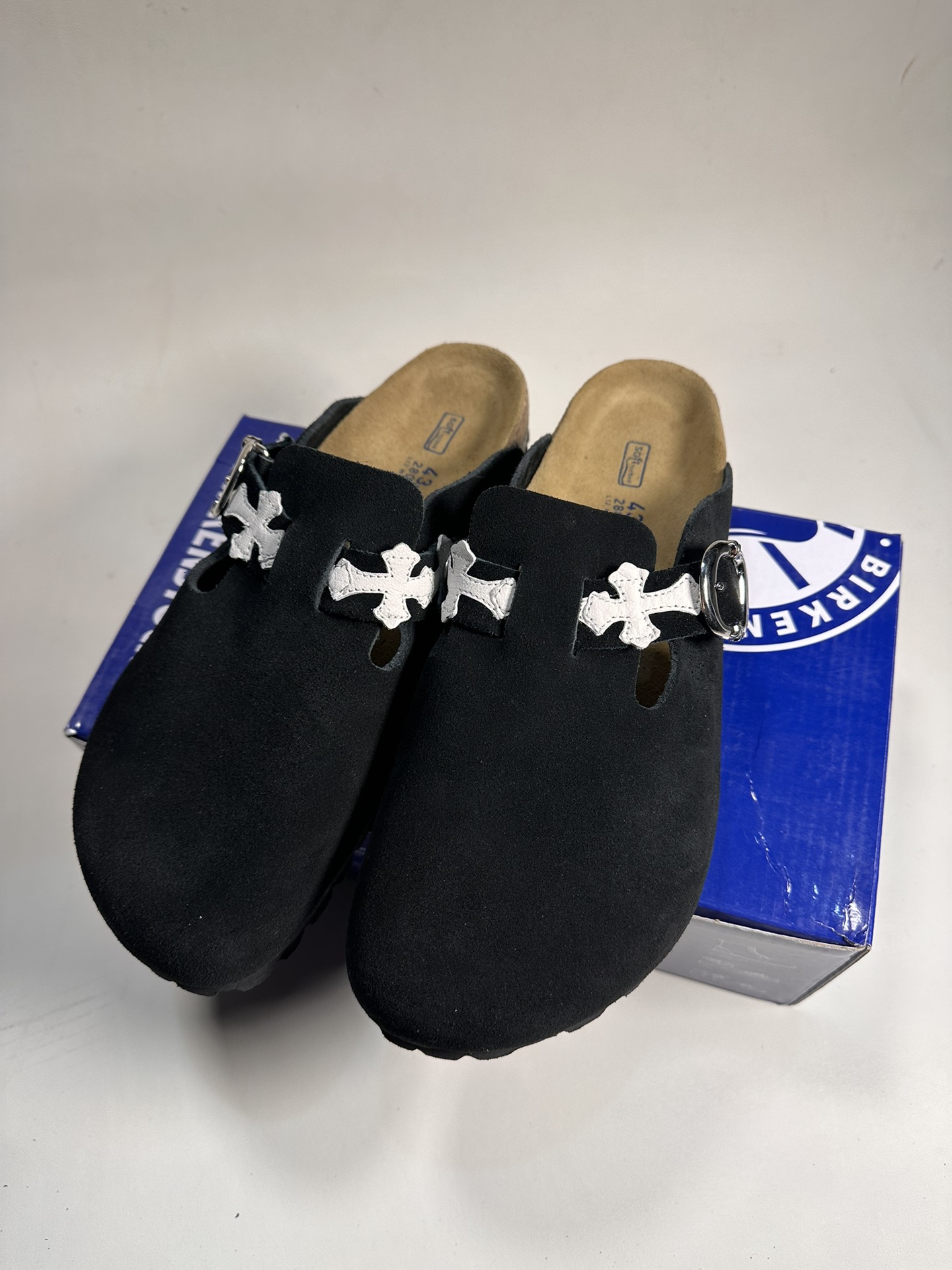 Chrome hearts x Birkenstock Boston Full-Grain Leather Half-Open Toe Sandals & Slides