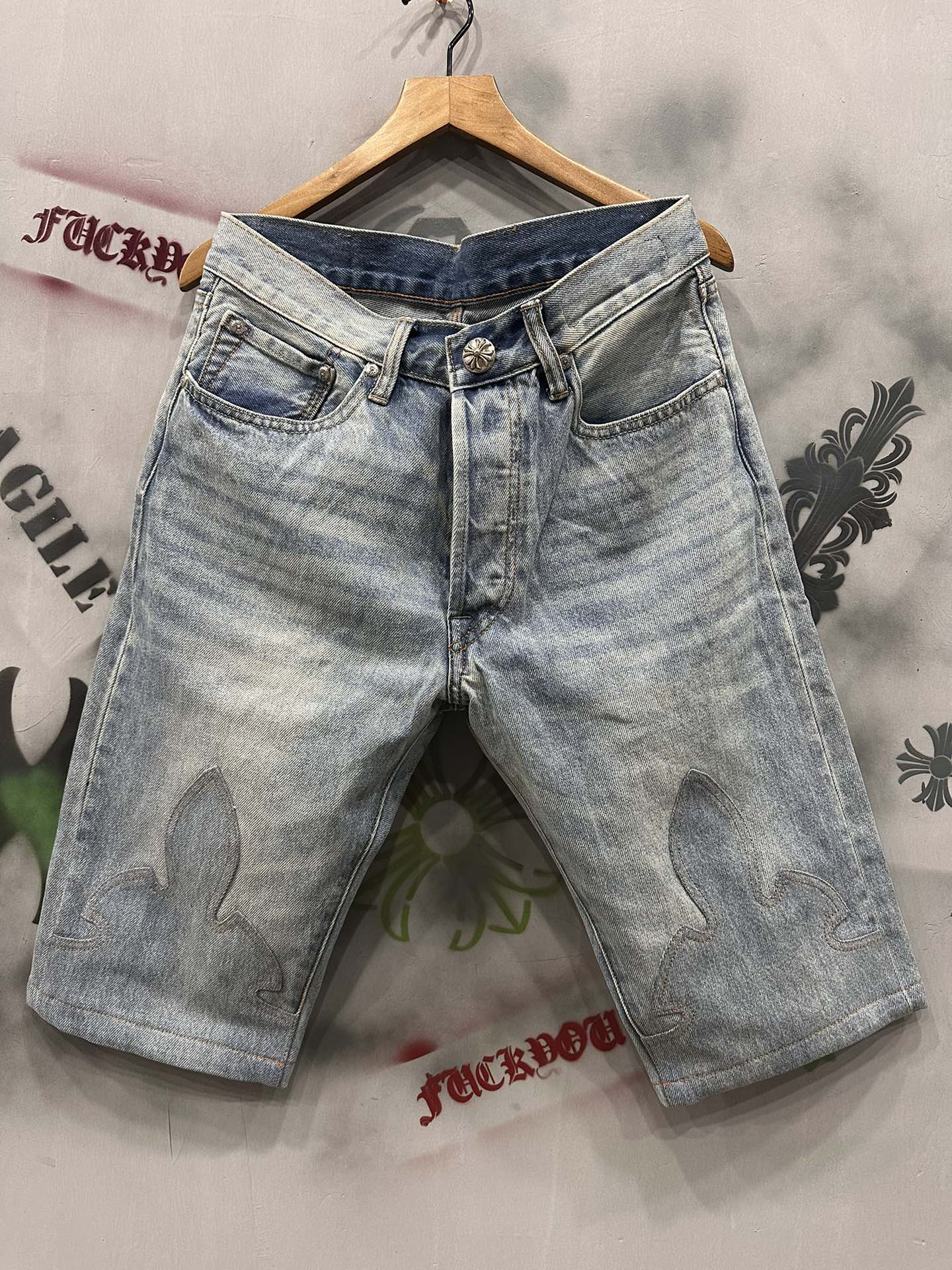 Chrome hearts x Levi's 1 of 1 Vic limited edition large flame denim shorts