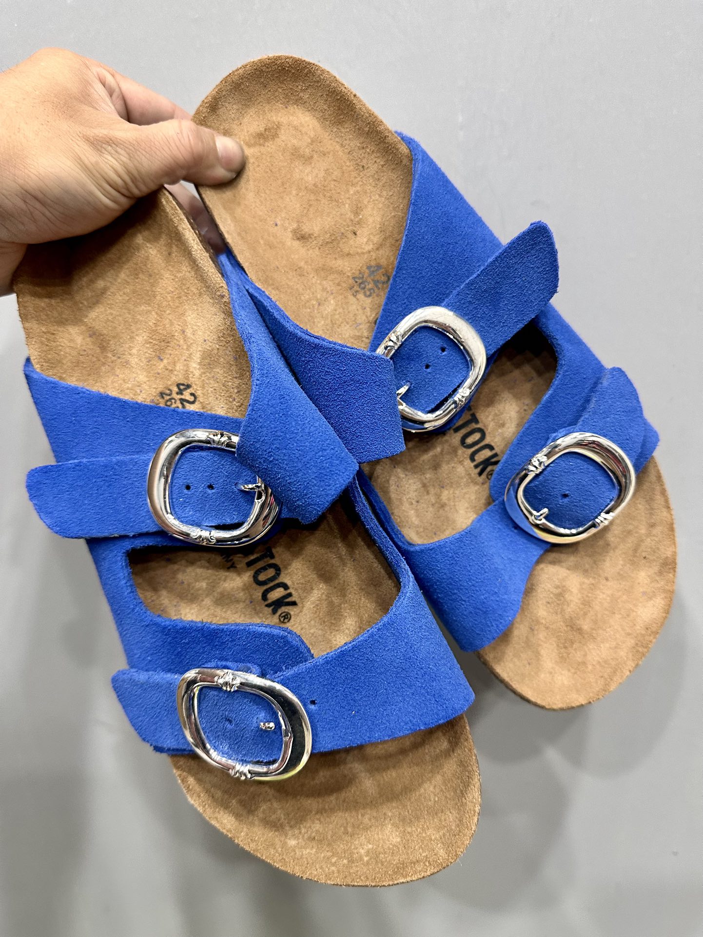 Chrome hearts x Birkenstock custom 3mm thick Klein blue top-layer suede leather double-strap sandals