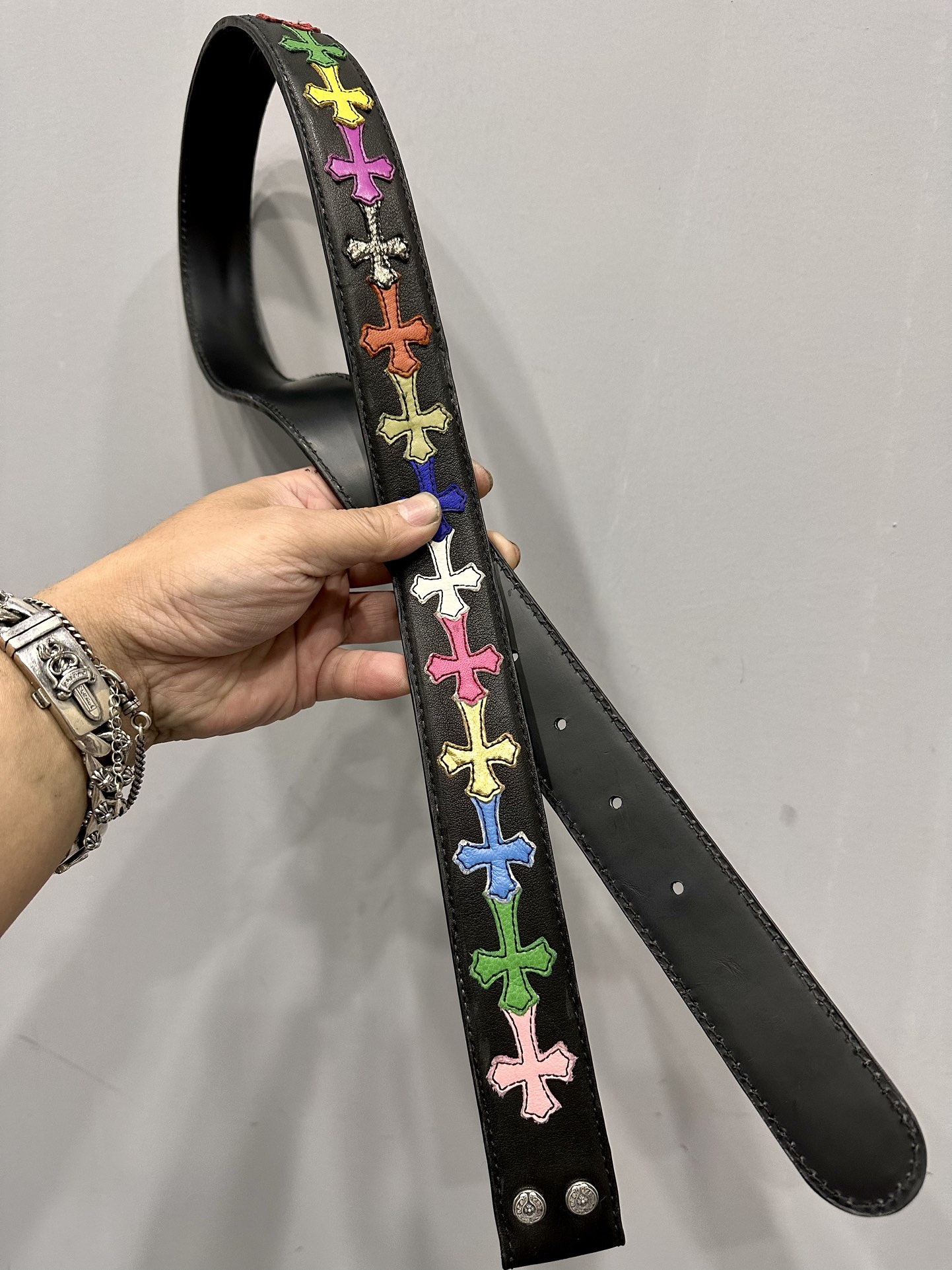 Chrome hearts fully handmade original stitching colored cross genuine cowhide leather belt