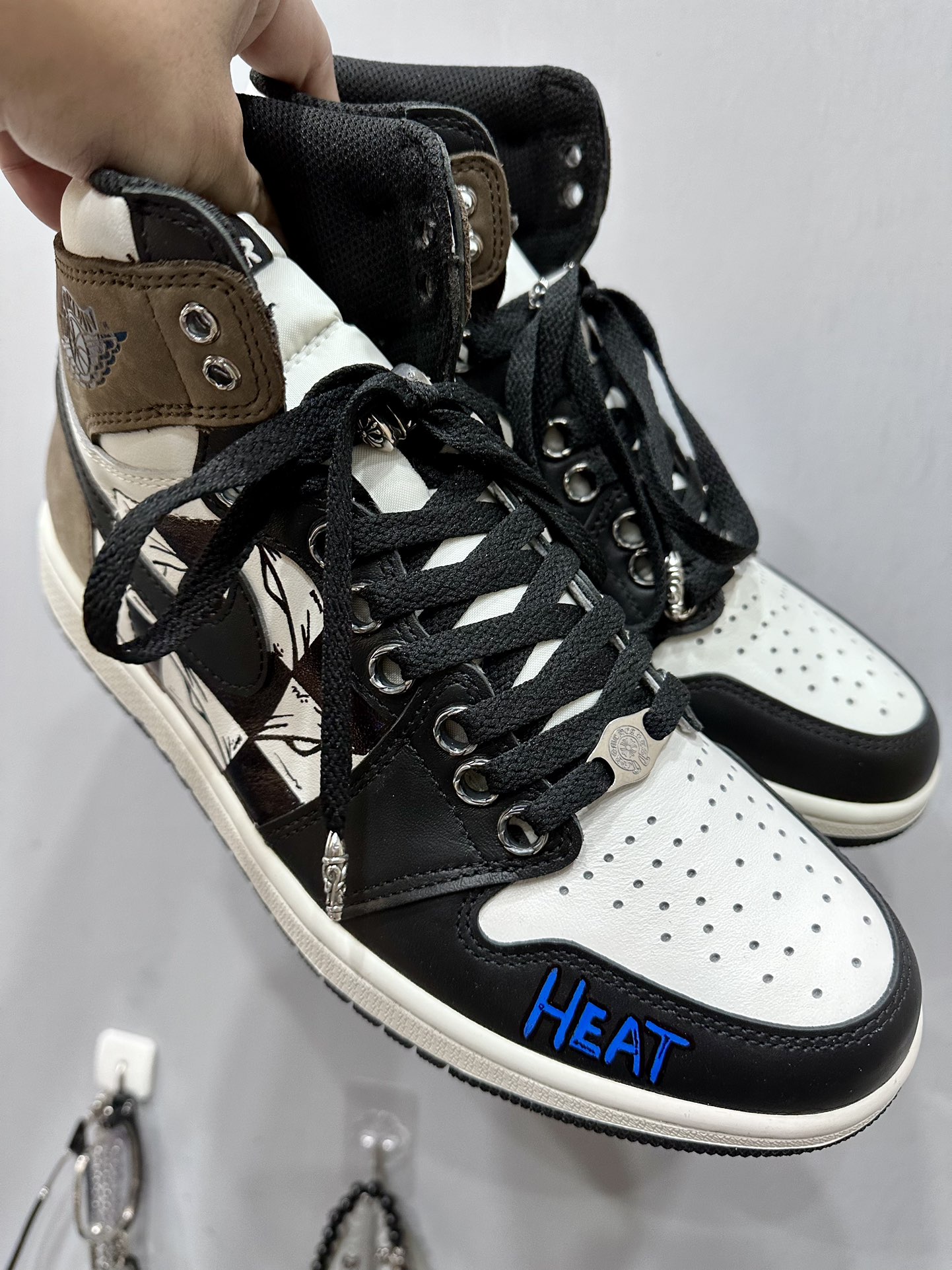 Chrome hearts x Nike AJ1 latest Martty Boy painted black mocha high-top basketball shoes