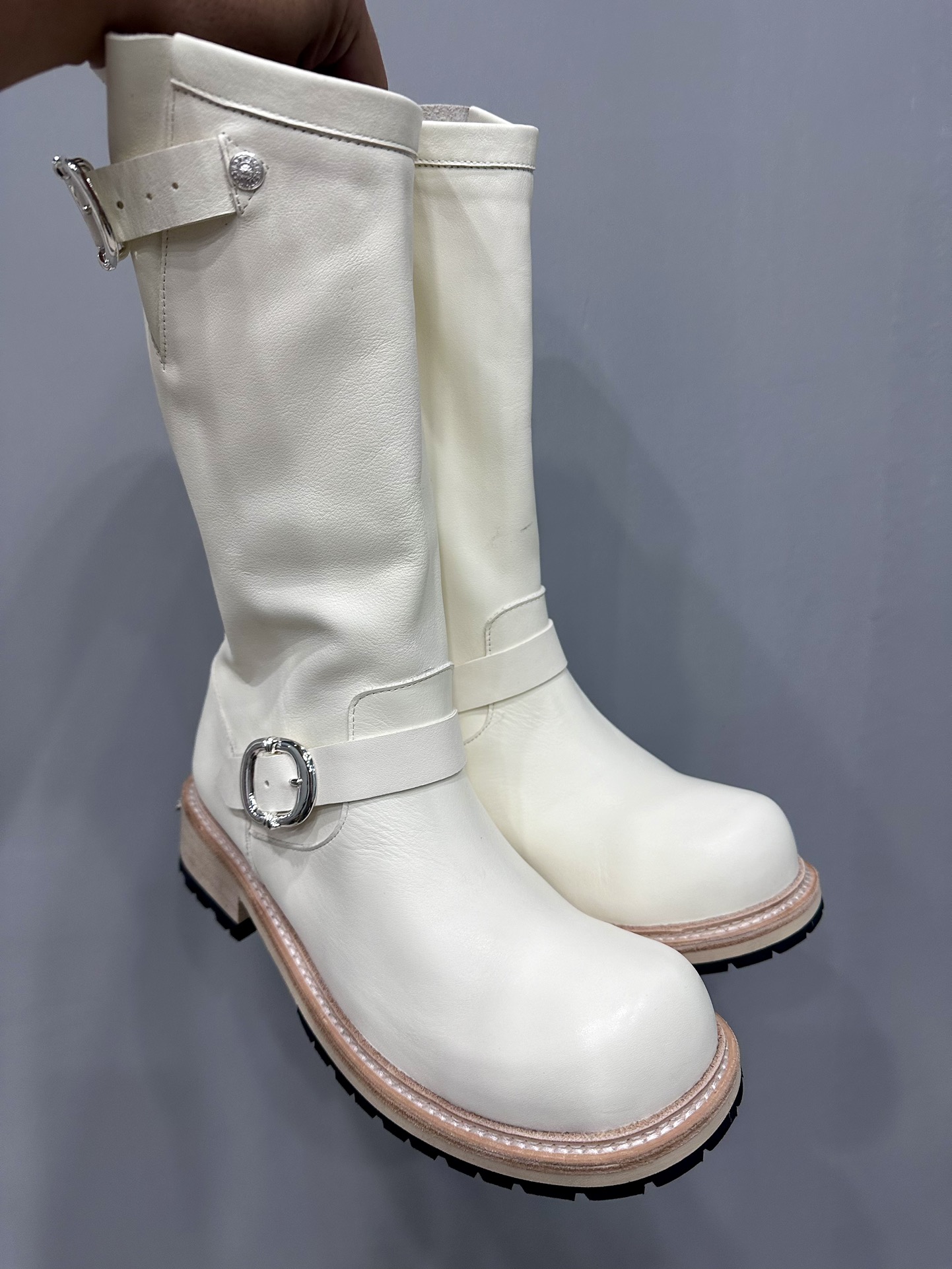 Chrome hearts x Wesco cream white high-top engineer boots