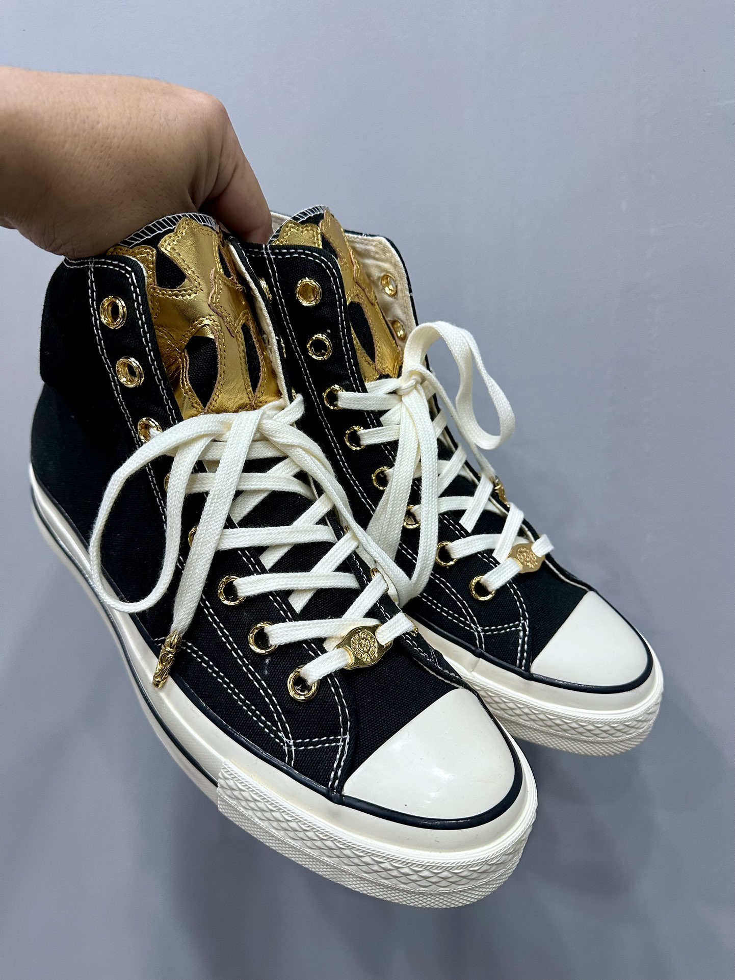 Chrome hearts x Converse 1970s black and gold high-top canvas sneakers