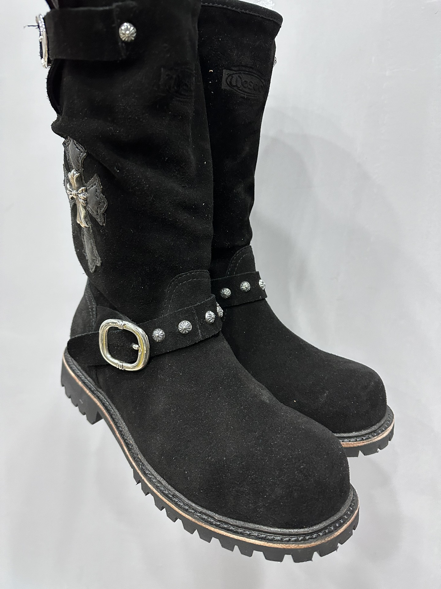 Chrome hearts x Wesco black suede leather high-top engineer boots