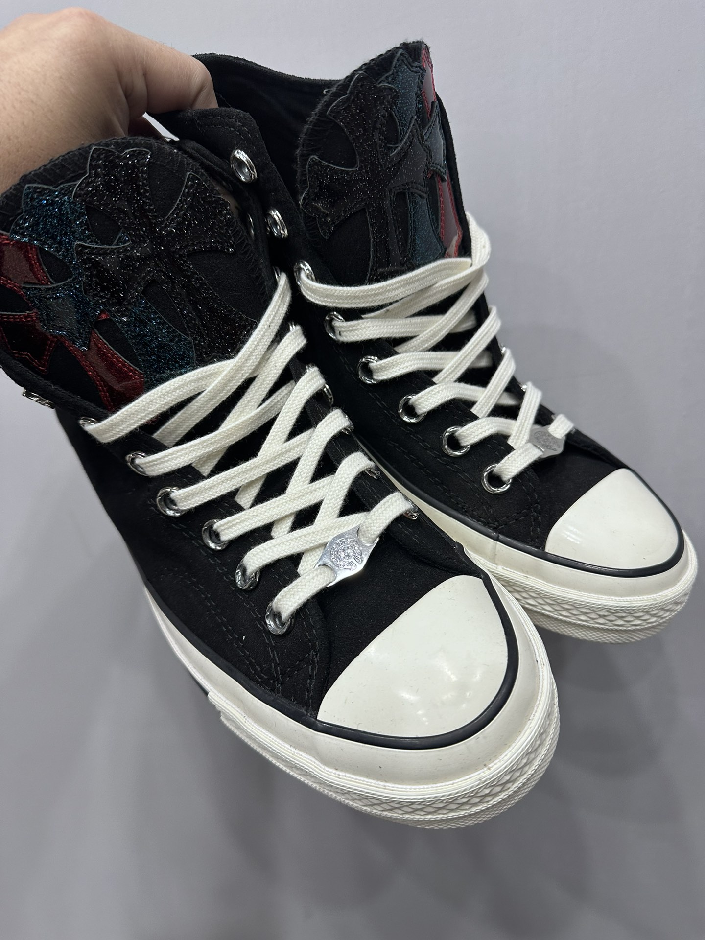 Chrome hearts x Converse black suede and starry leather 1970s high-top sneakers
