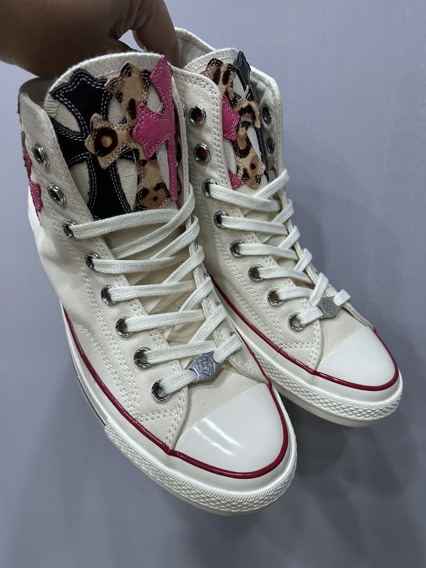 Chrome hearts x Converse 1970s color patchwork leather 4G family canvas shoes