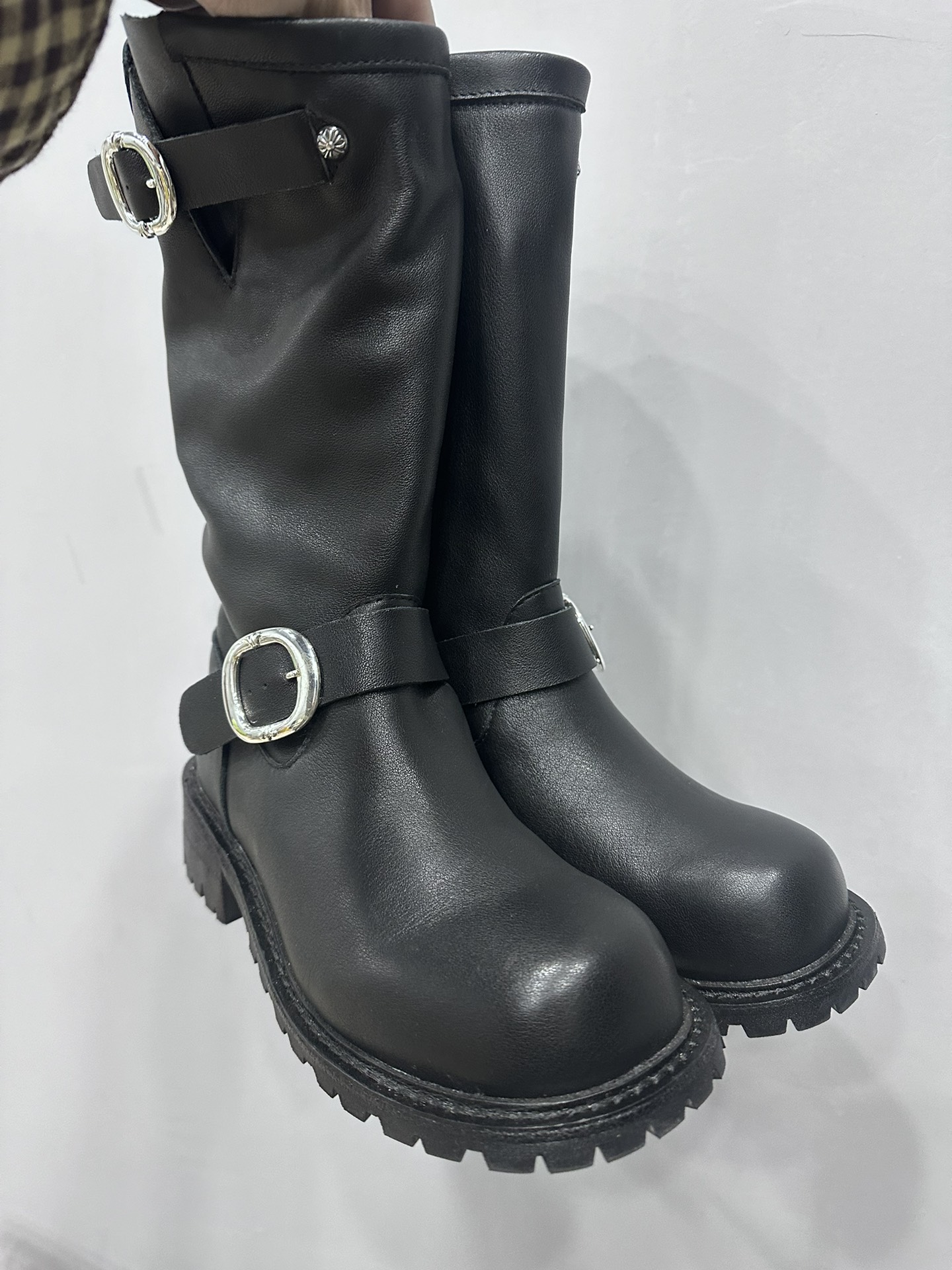 Chrome hearts x Wesco classic black full-grain leather high-top engineer boots