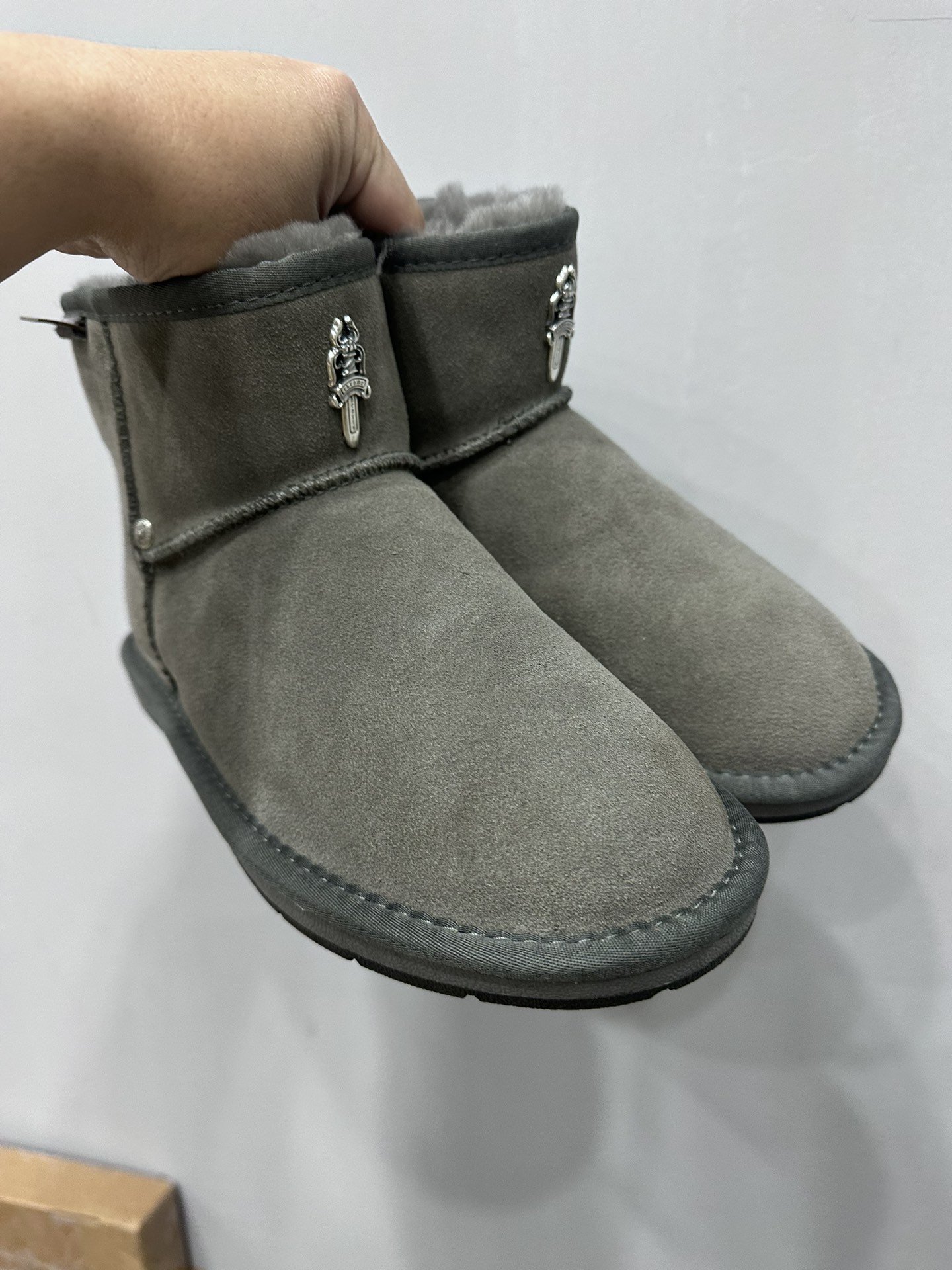 Chrome hearts x UGG low-top smoke gray shearling snow boots