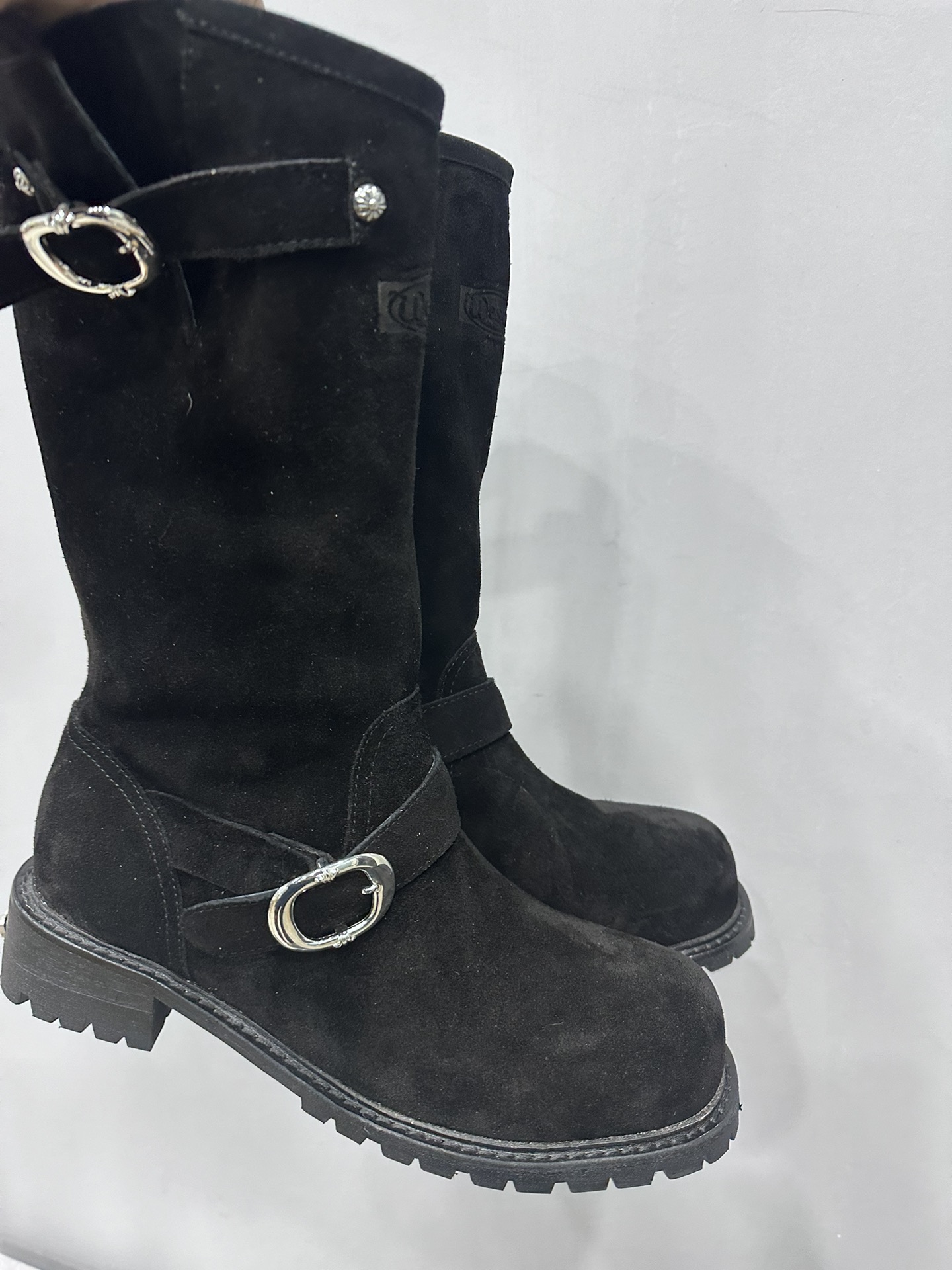 Chrome hearts x wesco black suede high-top engineer boots