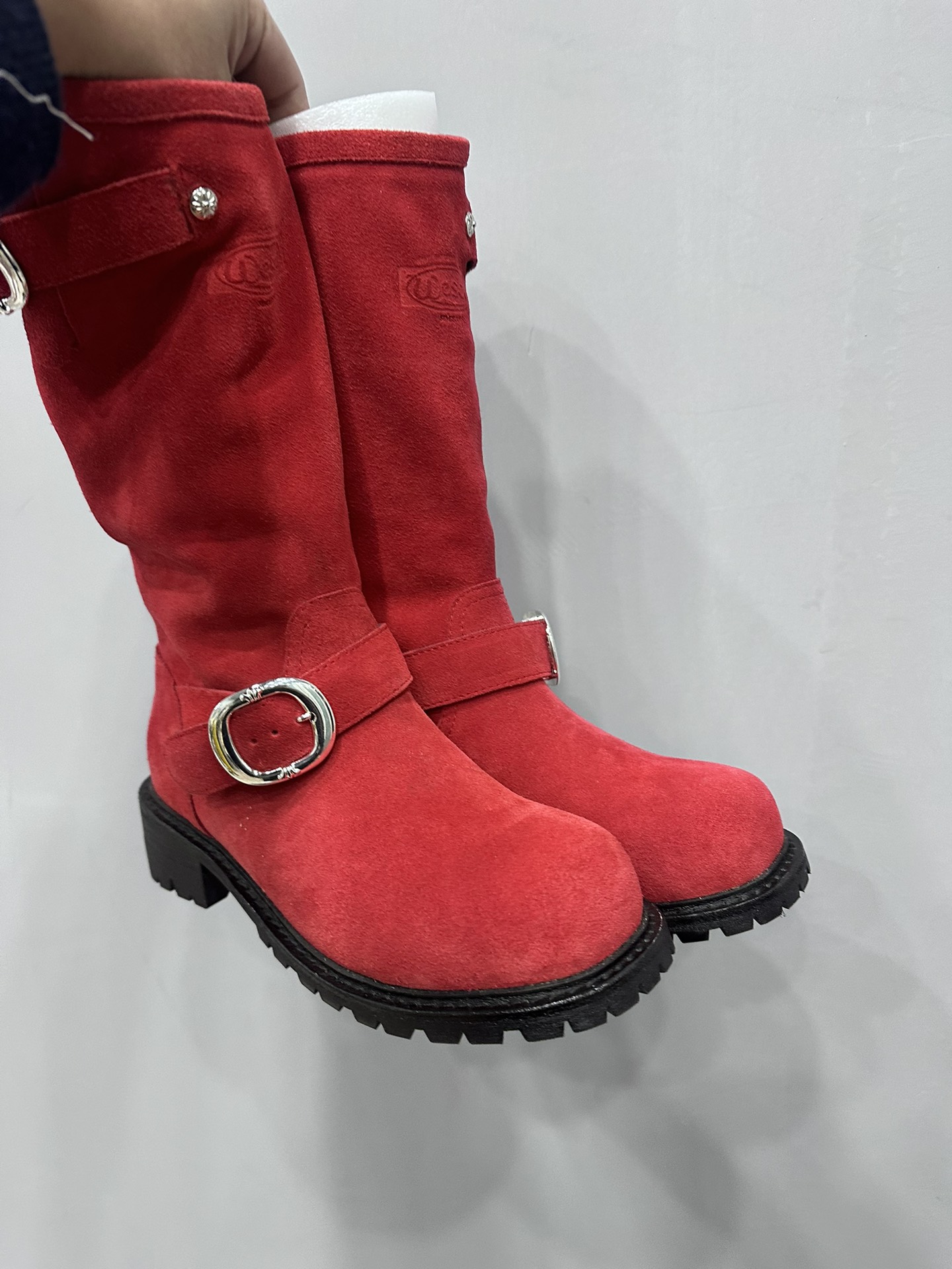 Chrome hearts x wesco red suede high-top engineer boots