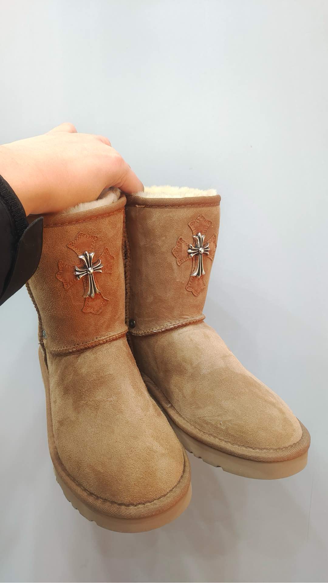 Chrome hearts x UGG new khaki patchwork cross mid-calf snow boots