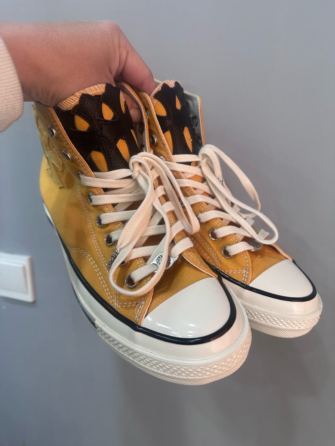 Chrome hearts x Converse 1970s yellow patchwork cross high-top canvas shoes