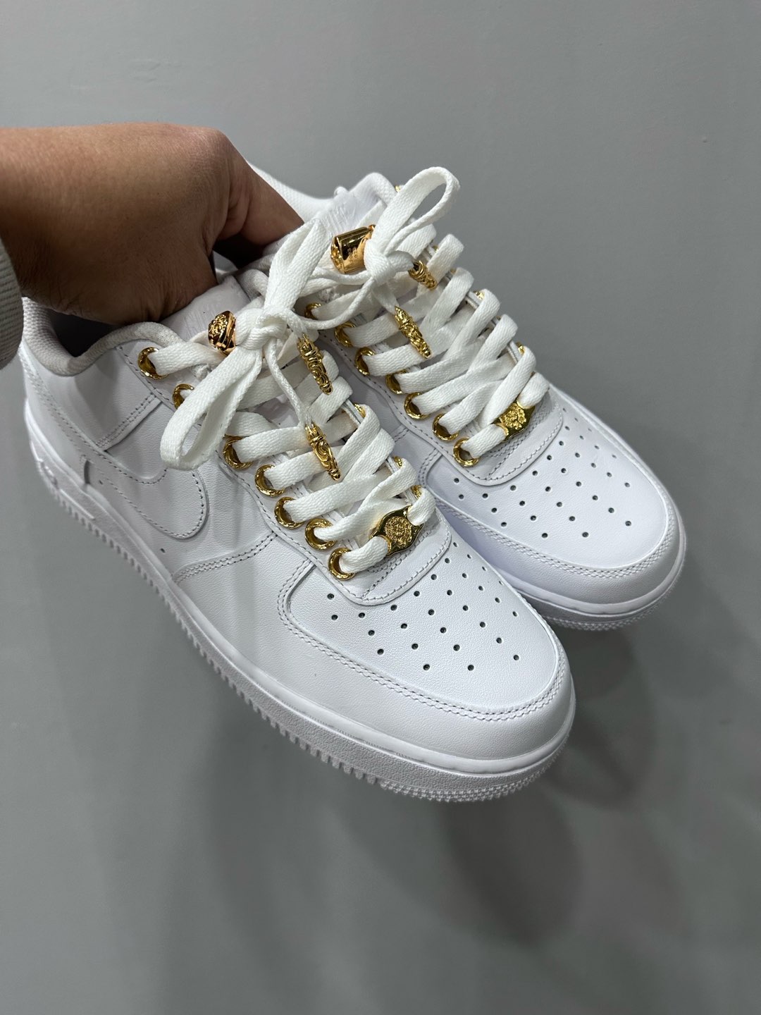 Chrome hearts x Nike AF1 classic pure white gold-plated sneakers