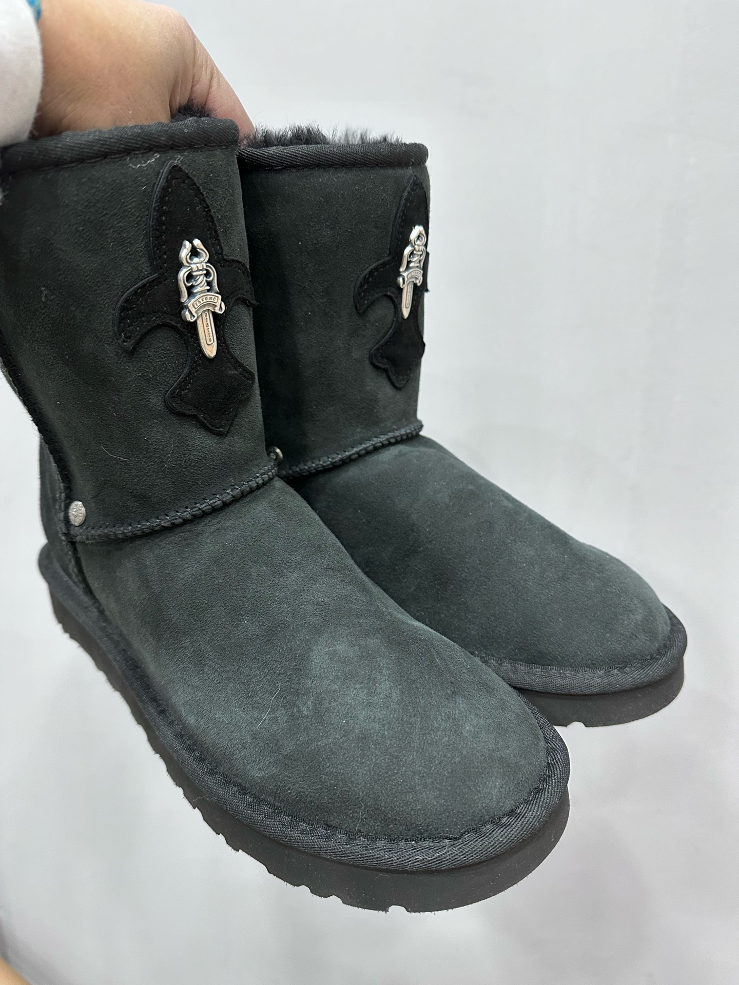 Chrome hearts x UGG Black Leather-Trimmed Sword Mid-Calf Snow Boots