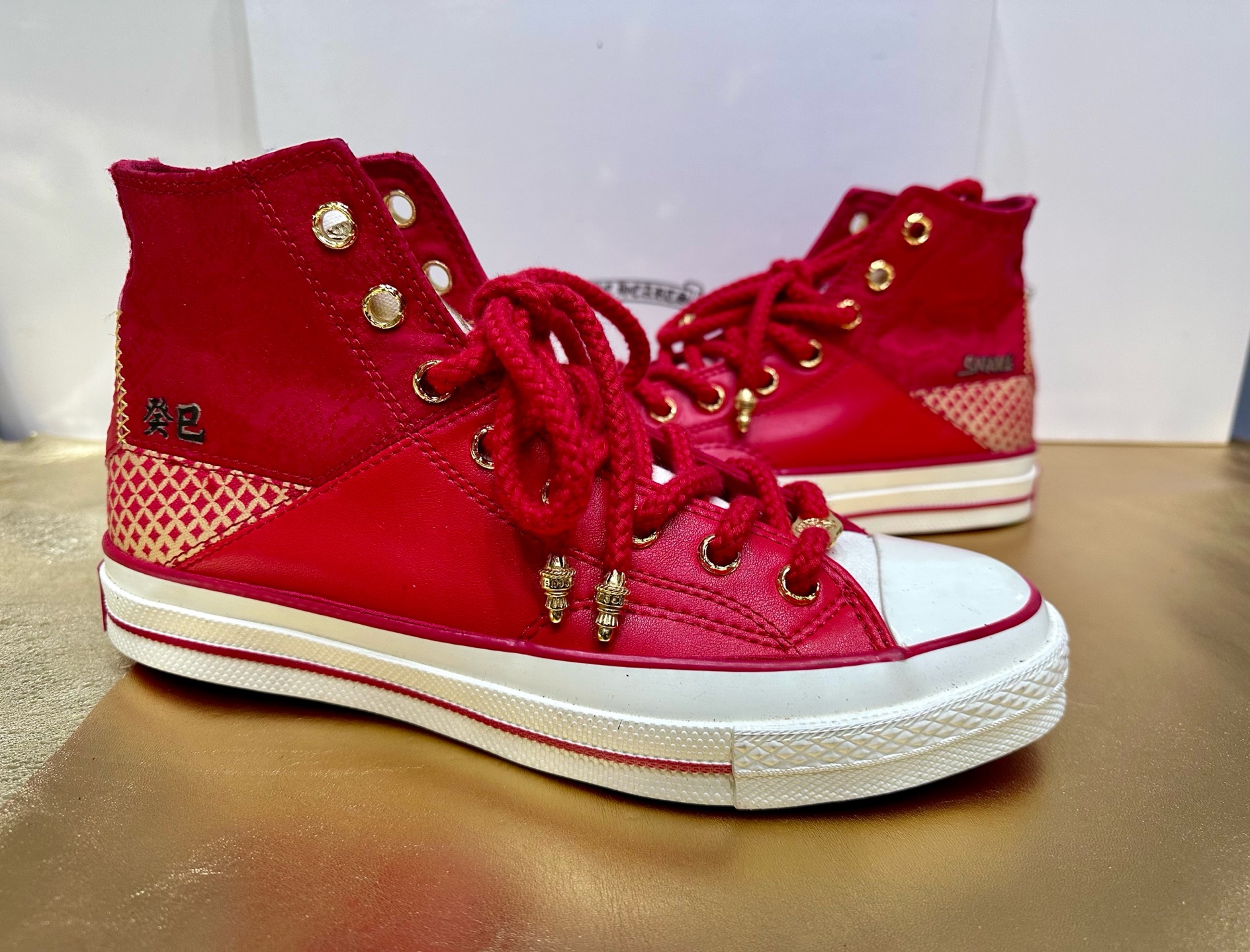 Chrome hearts x Converse 1970s Year of the Snake Limited Edition Painted High-Top Red Canvas Shoes. (Limited to 6 pairs)