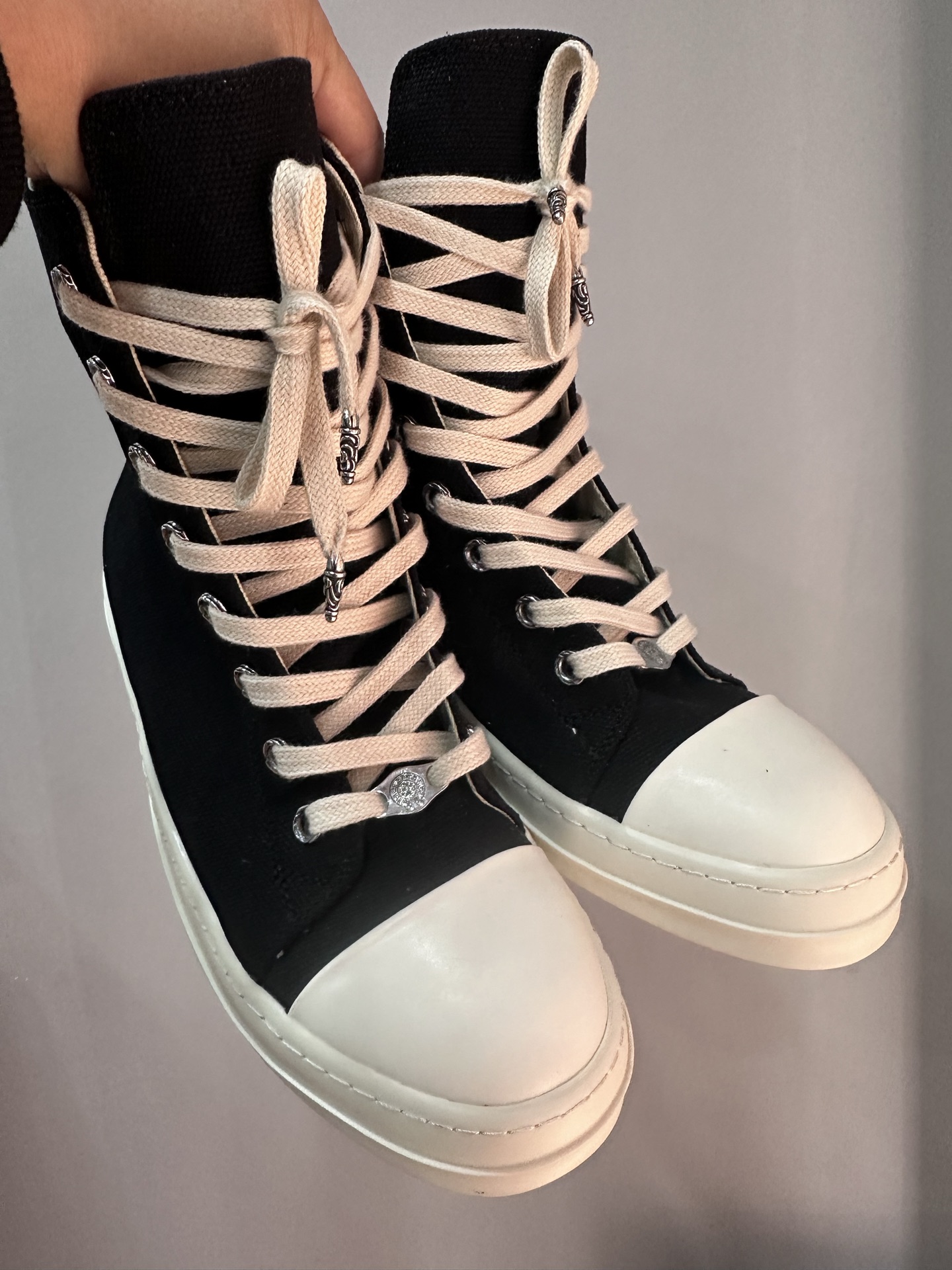 Chrome hearts x Rick Owens sub-label Dark Shadow canvas high-top Converse-like sneakers