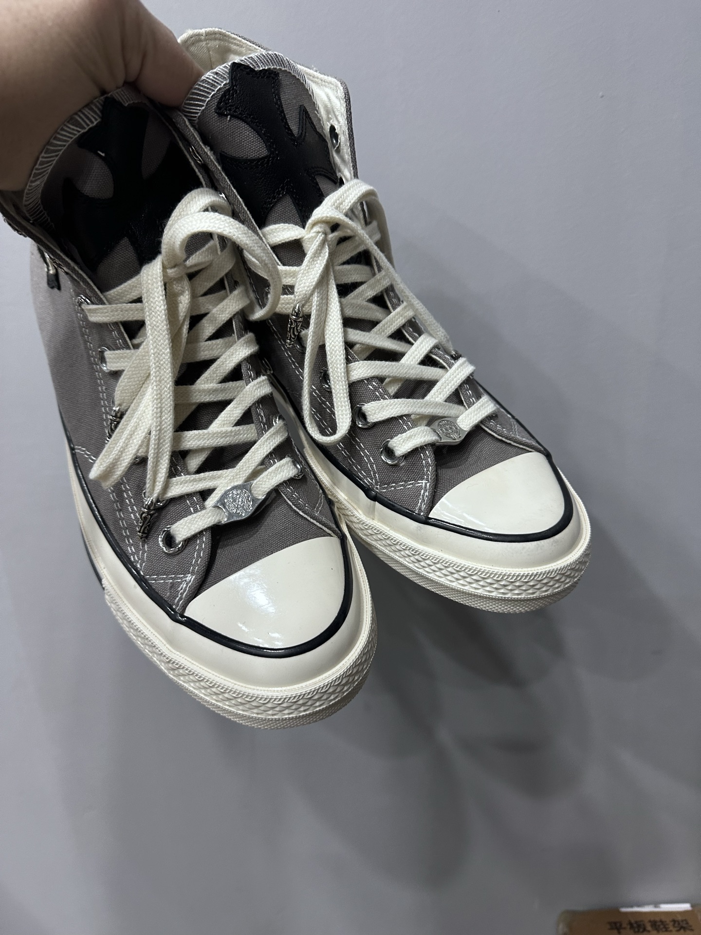 Chrome hearts x Converse 1970s smoke gray high-top pony hair canvas sneakers