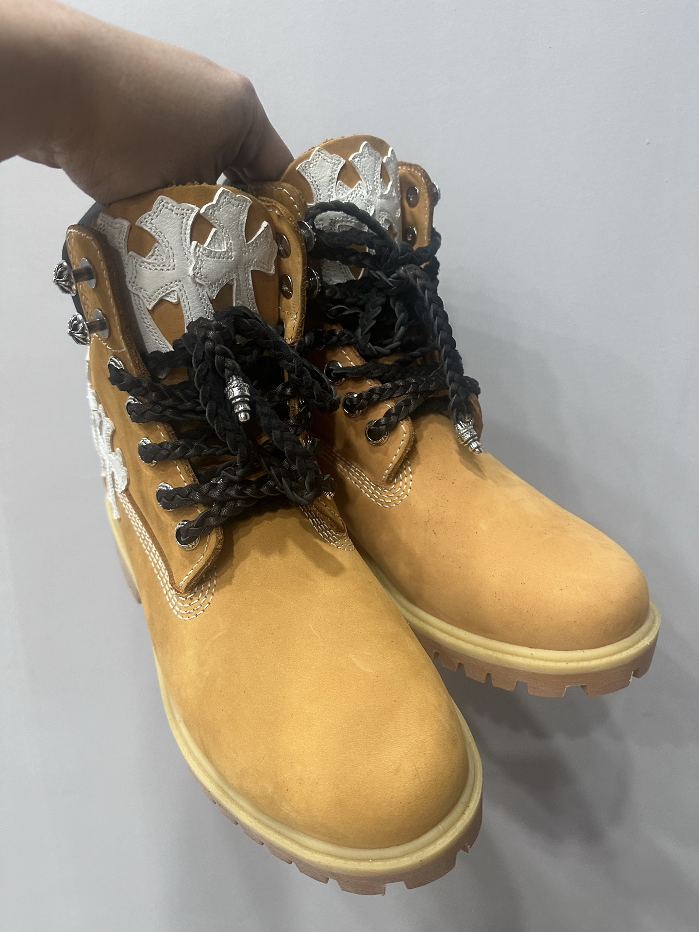 Chrome hearts x Timberland new double-sided thirty-cross patchwork yellow boots
