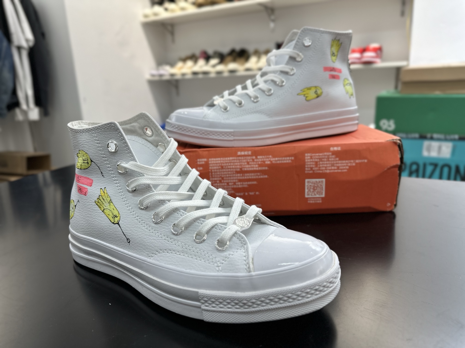 Chrome hearts x Converse All-star x Matty boy limited edition hand-painted graffiti white leather high-top sneakers