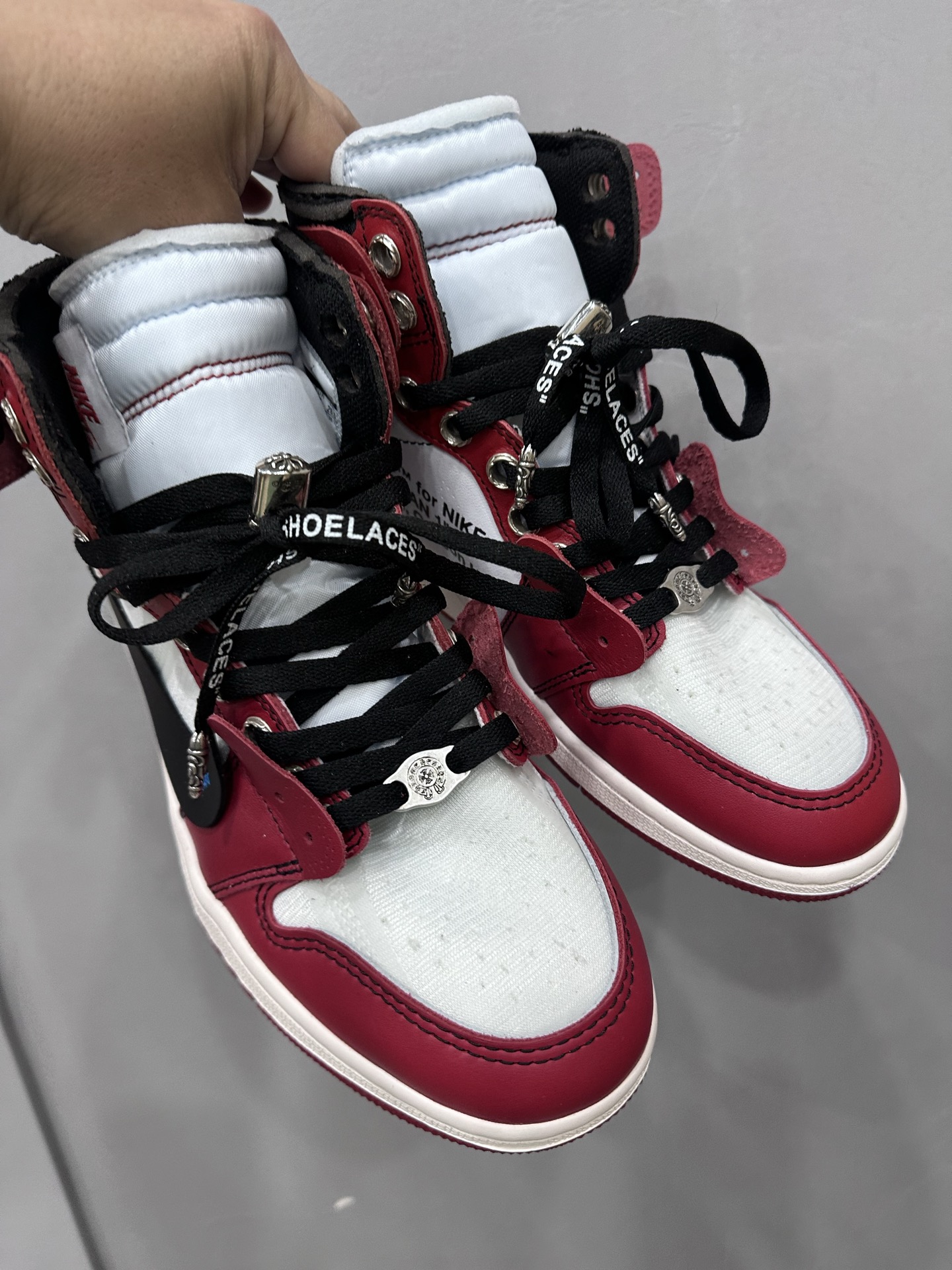 Chrome hearts x Nike AJ1 × Off white triple collaboration limited edition Chicago colorway high-top basketball shoes