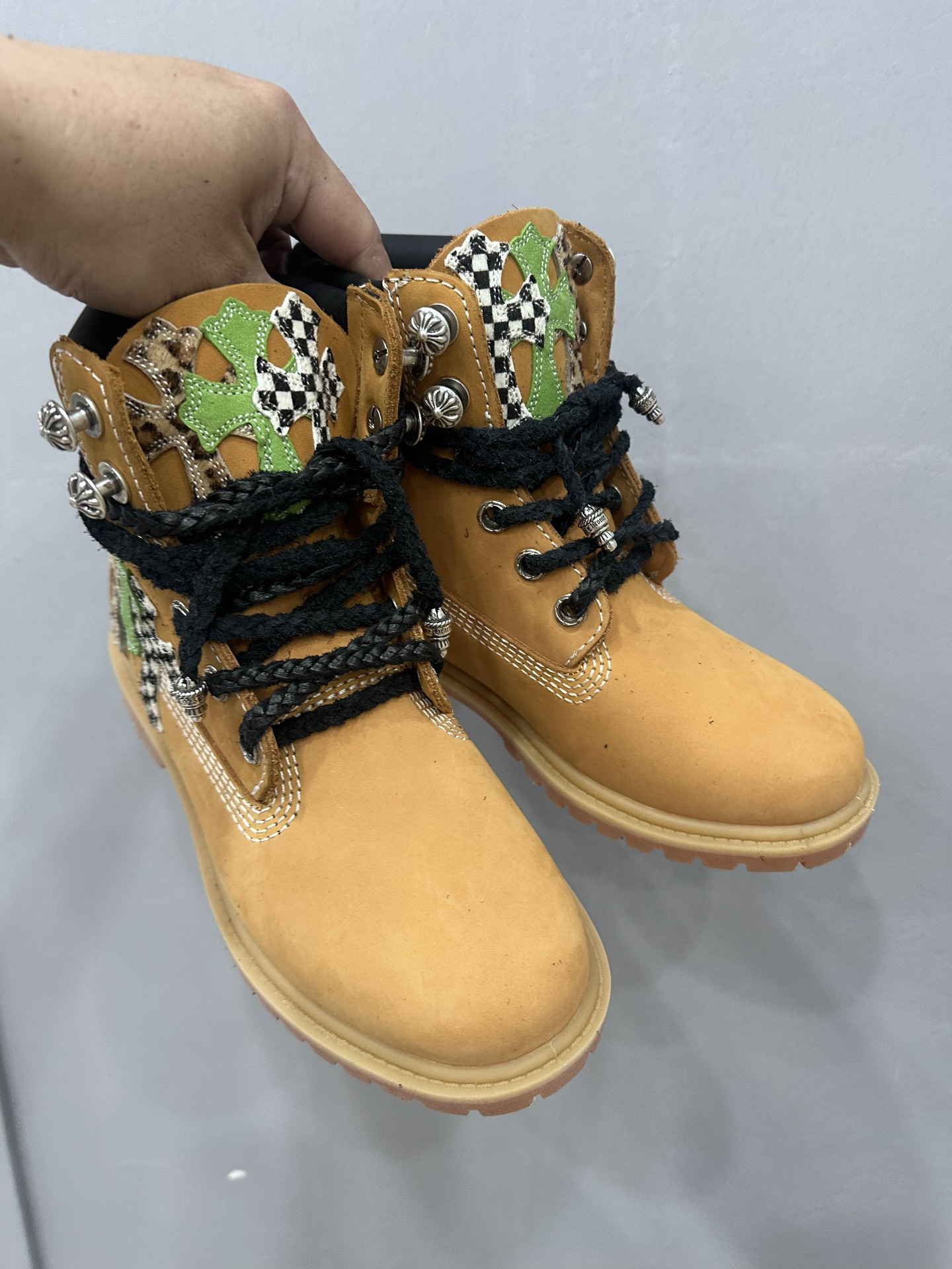 Chrome hearts x Timberland classic horsehair and leather yellow boots
