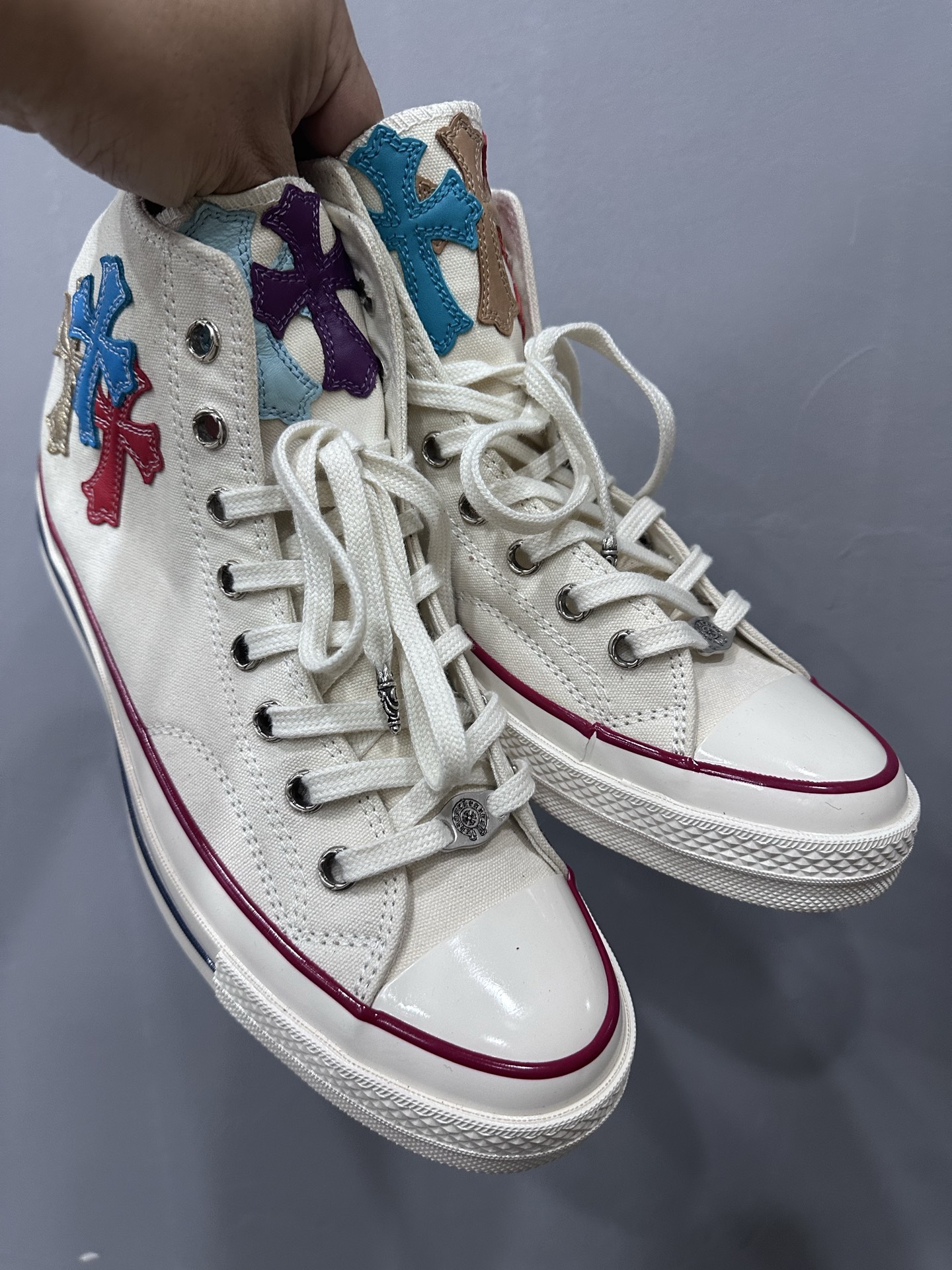 Chrome hearts x Converse 1970s cream multi-color leather high-top canvas shoes