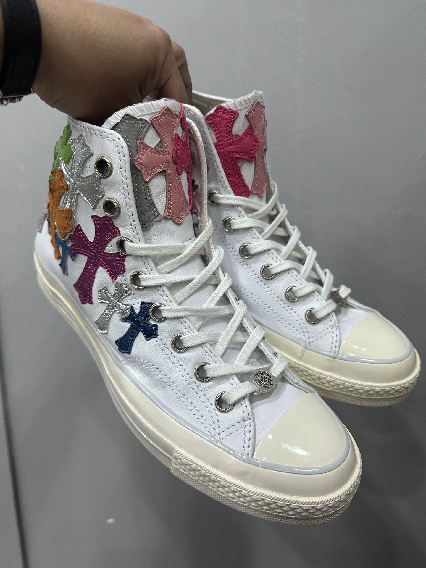 Chrome hearts x Converse All-star White Leather Limited Edition Color Patch High-Top Sneakers