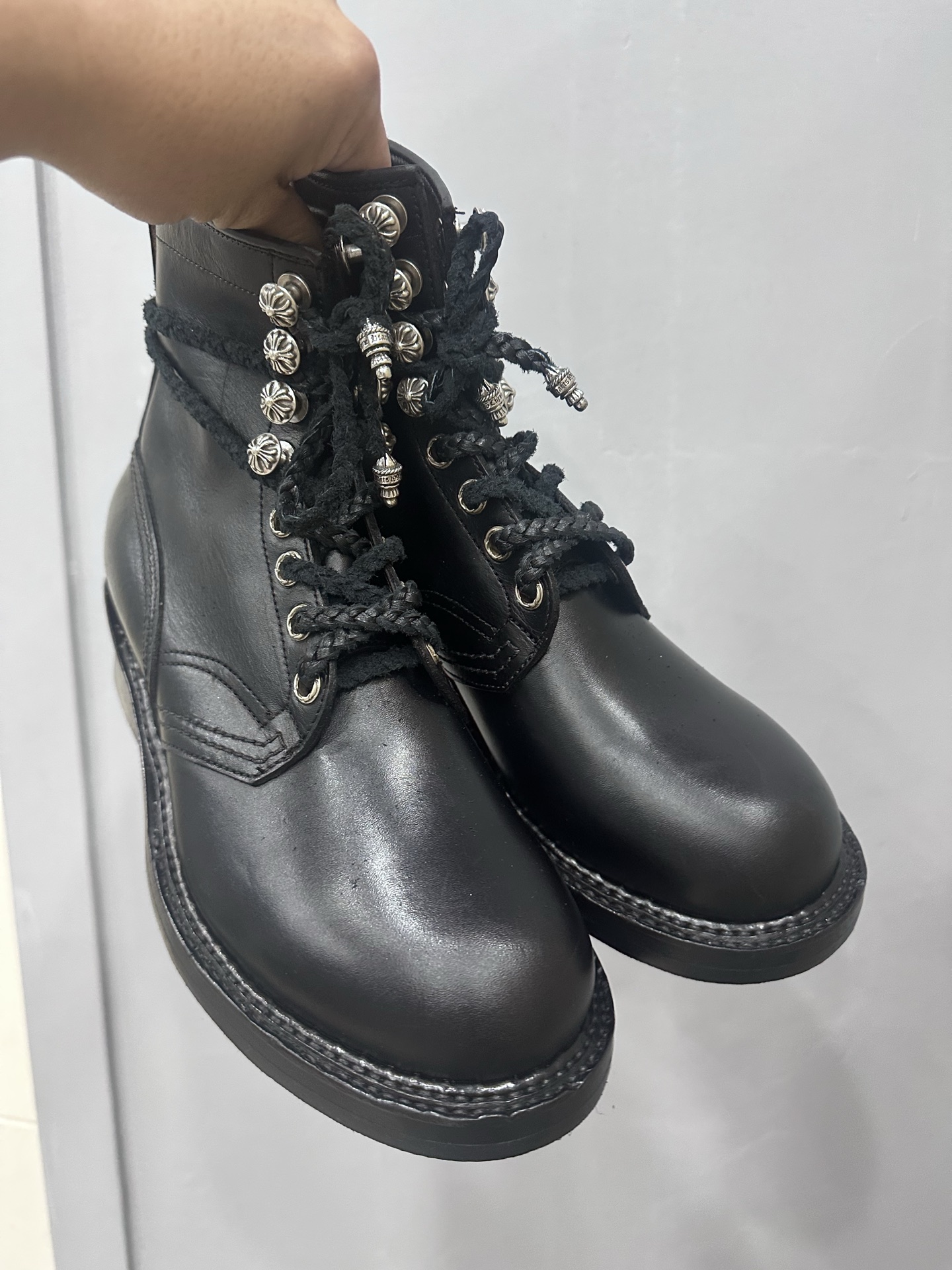 Chrome hearts x Wesco classic black Vibram sole engineer boots